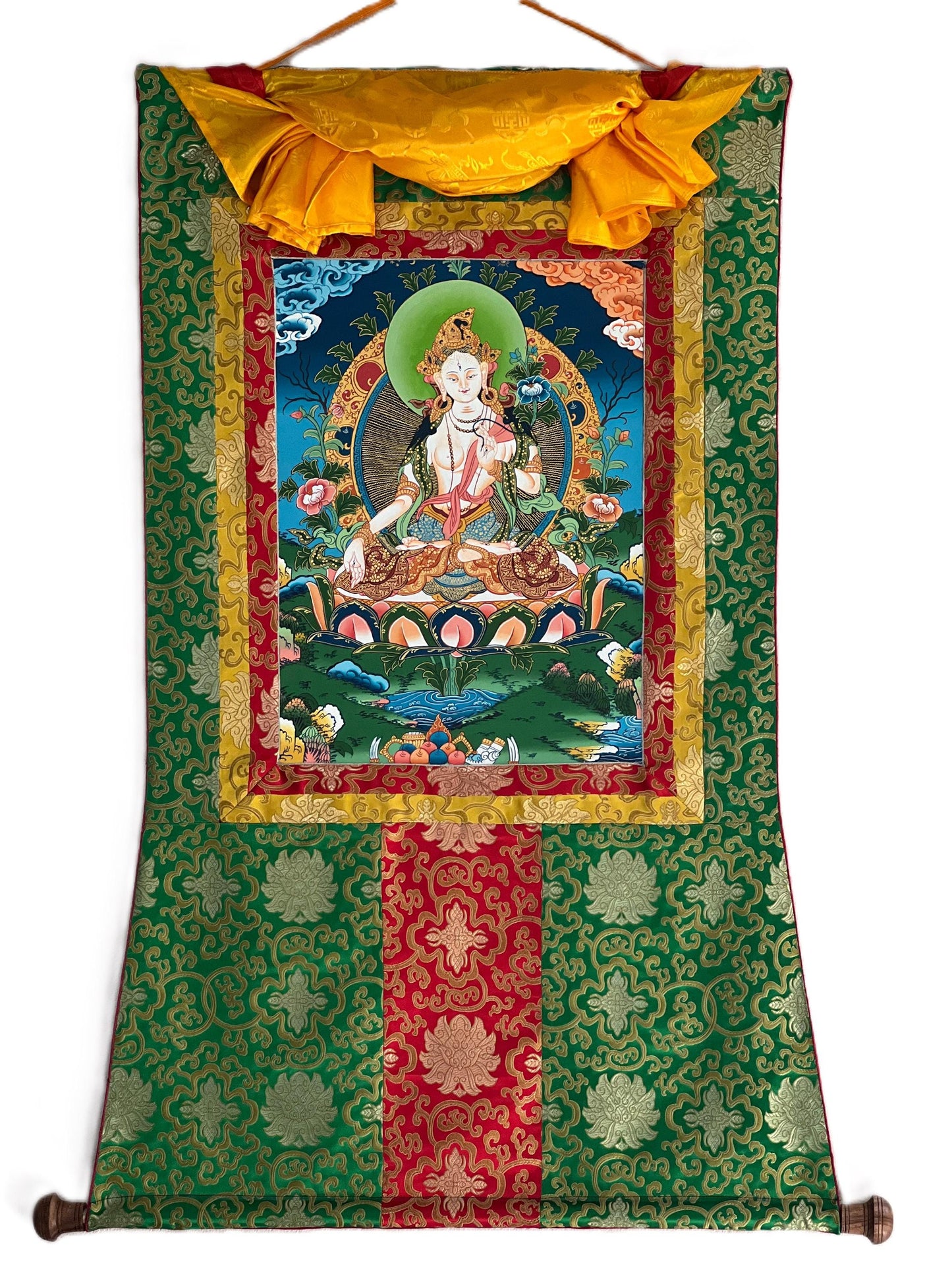 White Tara Thangka Painting, Hand-Painted Tibetan Mother Goddess Art