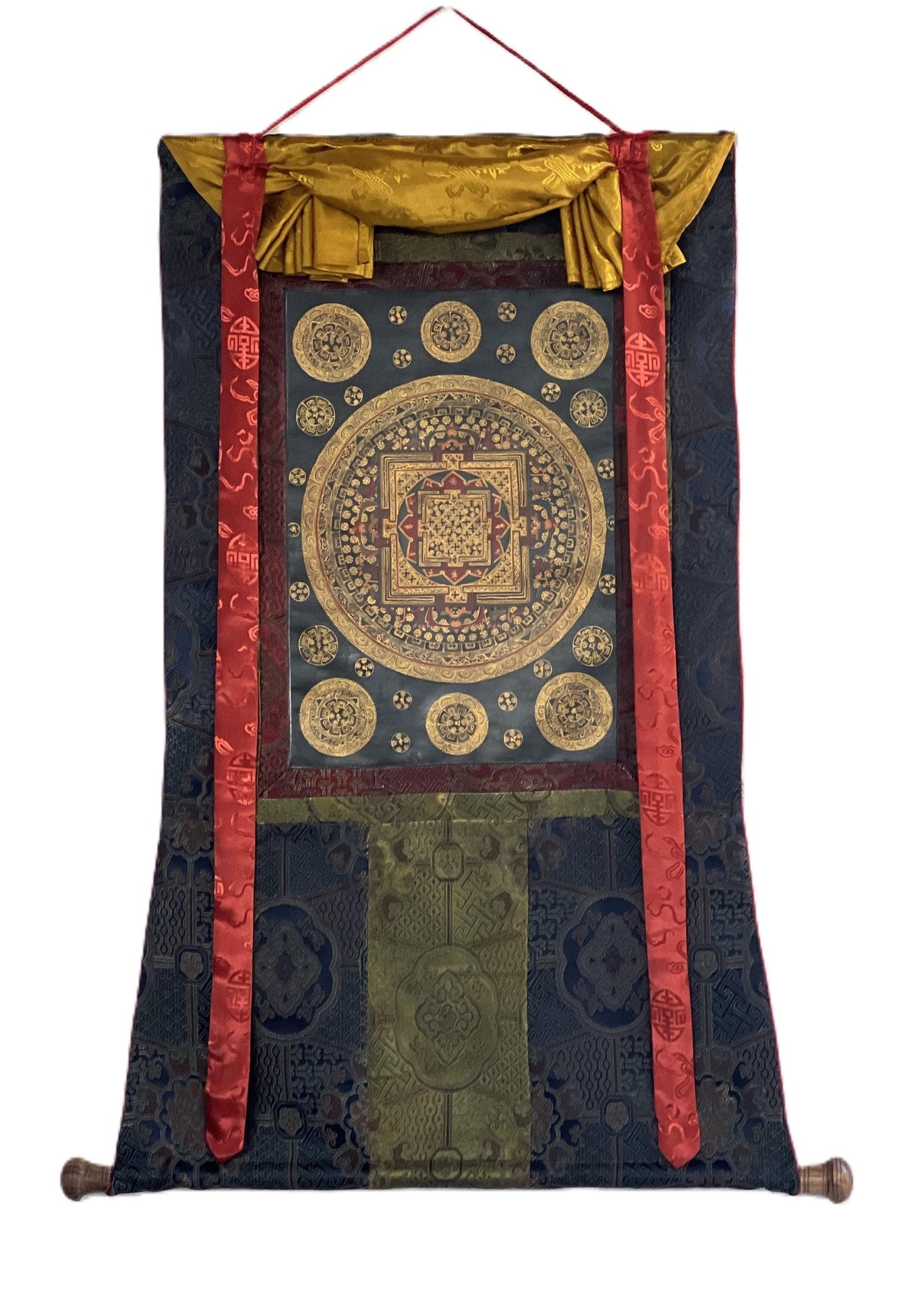 Om Mantra Mandala Thangka | Tibetan Painting with Silk Brocade