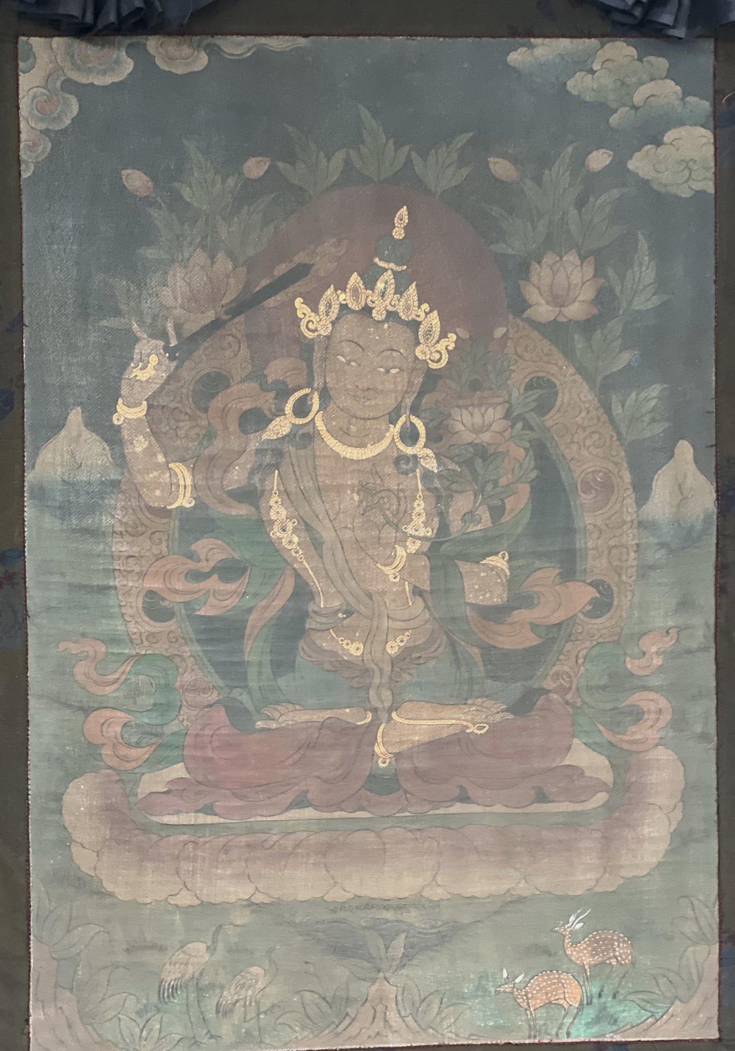 Vintage Manjushri Thangka Painting | Hand-Painted Nepalese Art