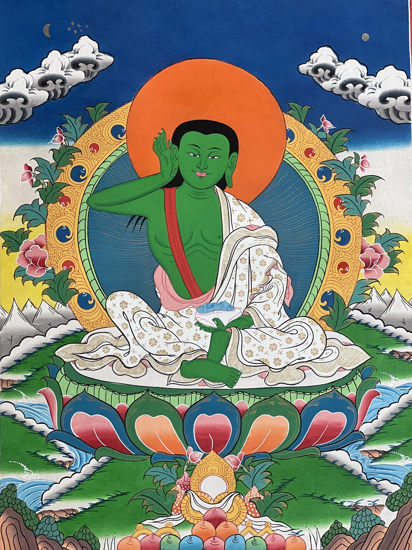 Milarepa – Tibetan Yogi of Transformation | Original Hand-Painted Thangka | Buddhist Art