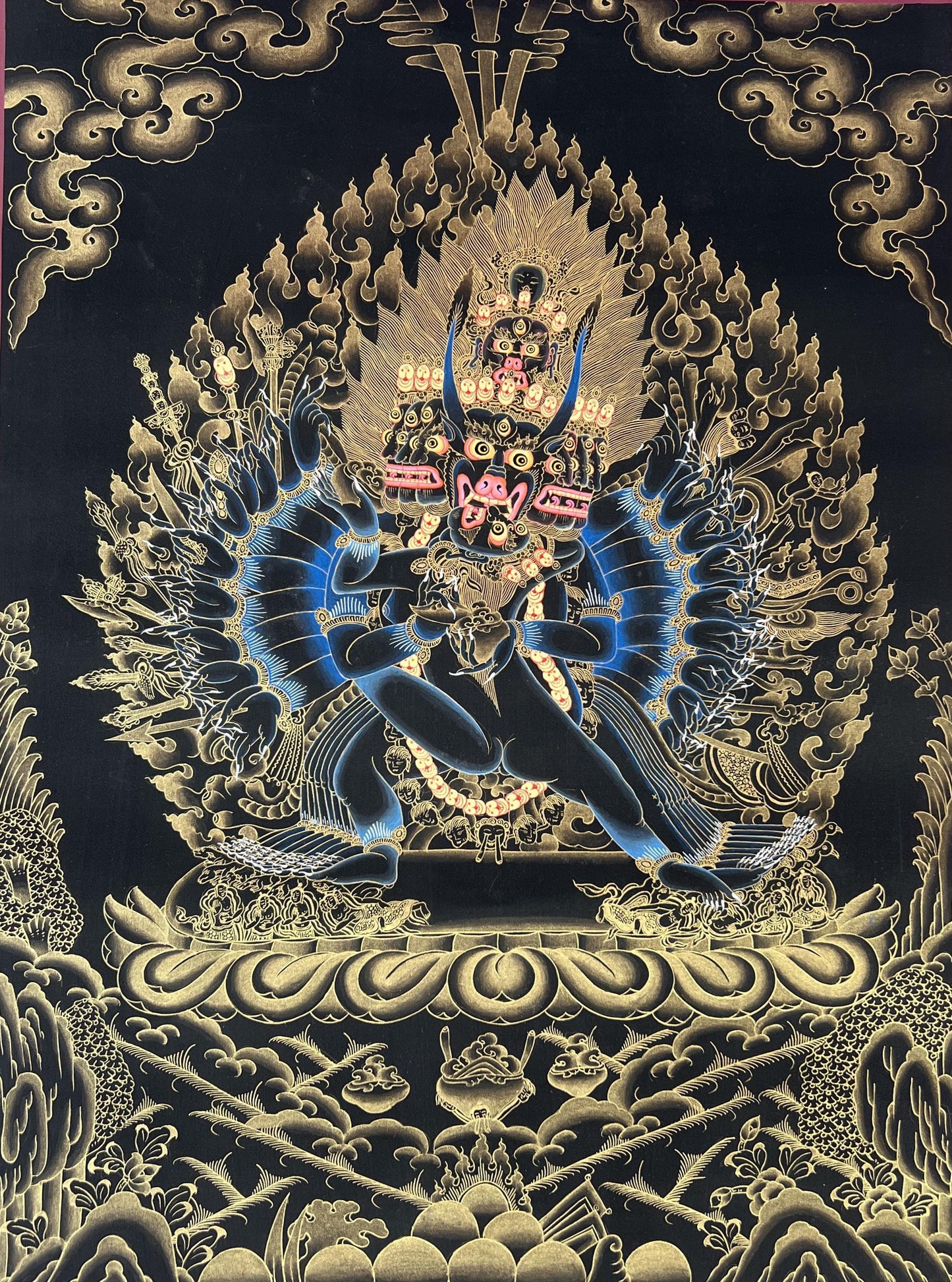 Yamantaka Thangka Painting, God of Protection, Hand-Painted in Nepal