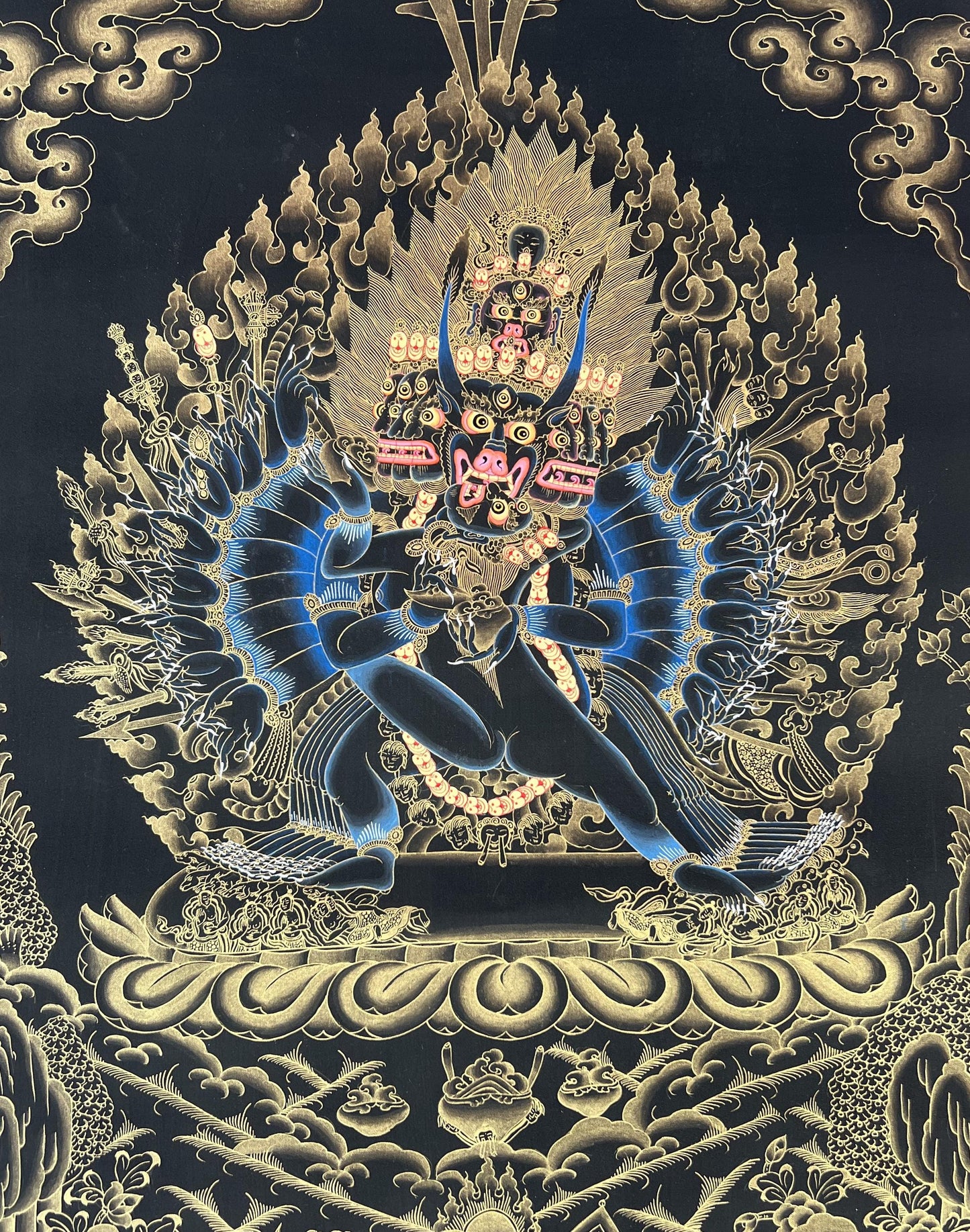 Yamantaka Thangka Painting, God of Protection, Hand-Painted in Nepal