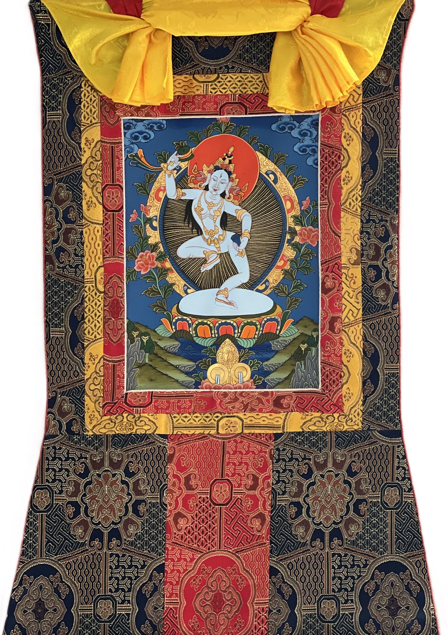 Hand-Painted Machig Labdron Thangka | Tibetan Yogini Masterpiece | Silk Brocade Wall Hanging | Buddhist Art Decor