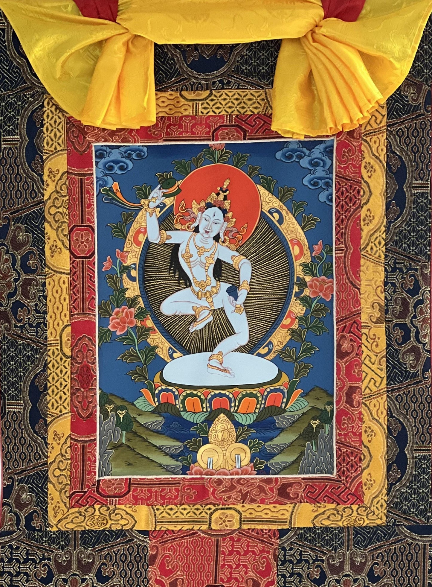 Hand-Painted Machig Labdron Thangka | Tibetan Yogini Masterpiece | Silk Brocade Wall Hanging | Buddhist Art Decor