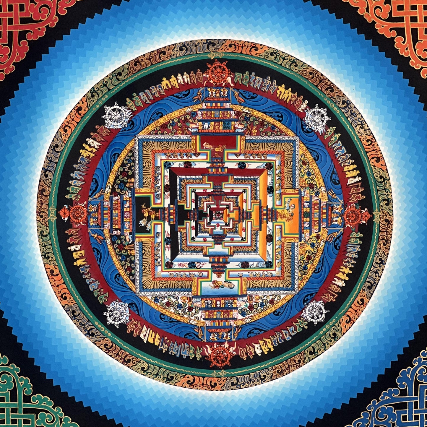 Hand-Painted Kalachakra Mandala Thangka: Gold Tibetan Painting with Silk Brocade