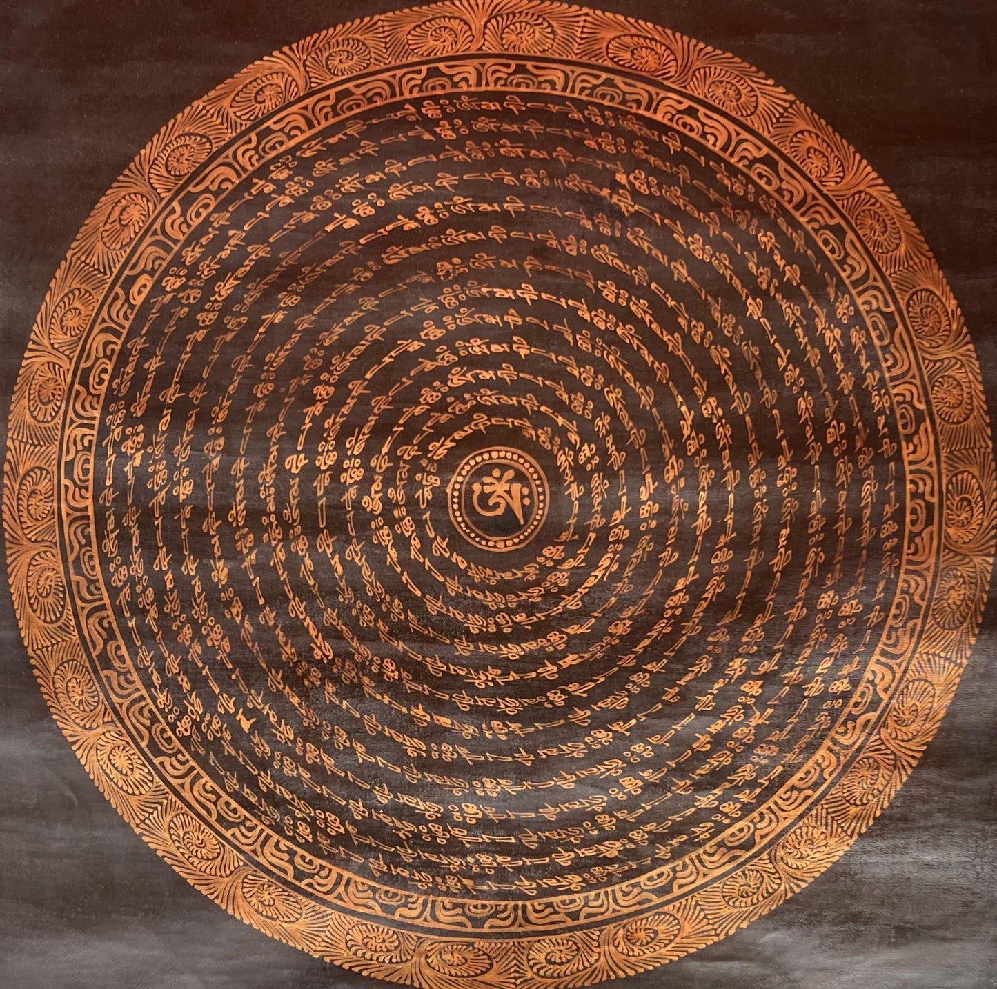 Om Mantra Mandala Thangka | Hand-Painted Tibetan Art with Silk Brocade