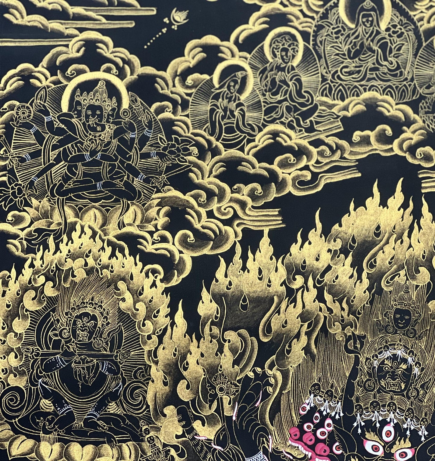 Hand-Painted Yamantaka Thangka – Large Black & Gold Tibetan Buddhist Art