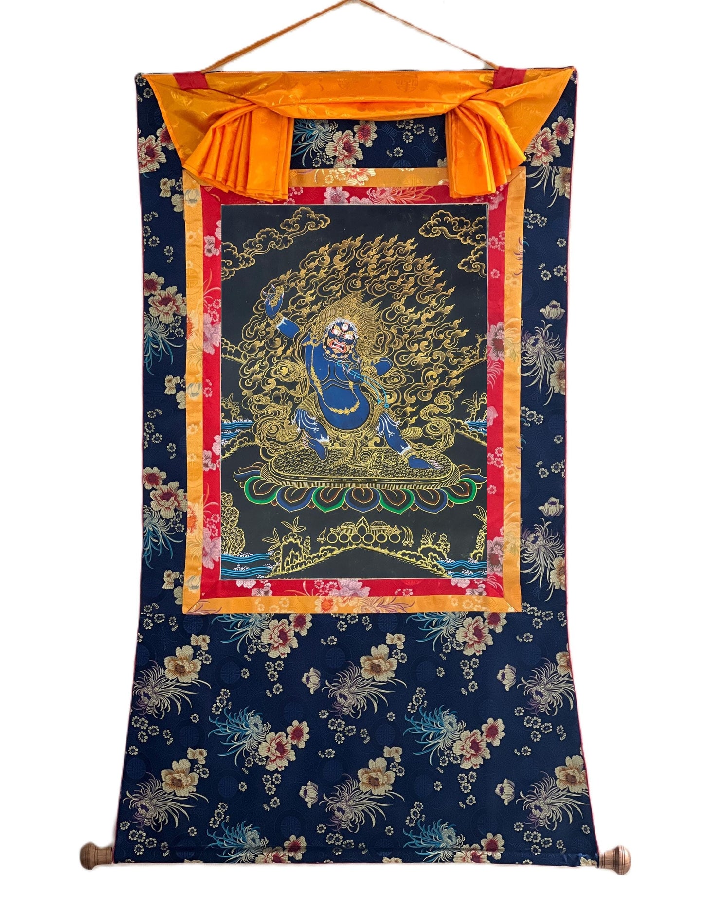 Vajrapani Thangka | Hand-Painted Tibetan Buddhist Art with Silk Brocade