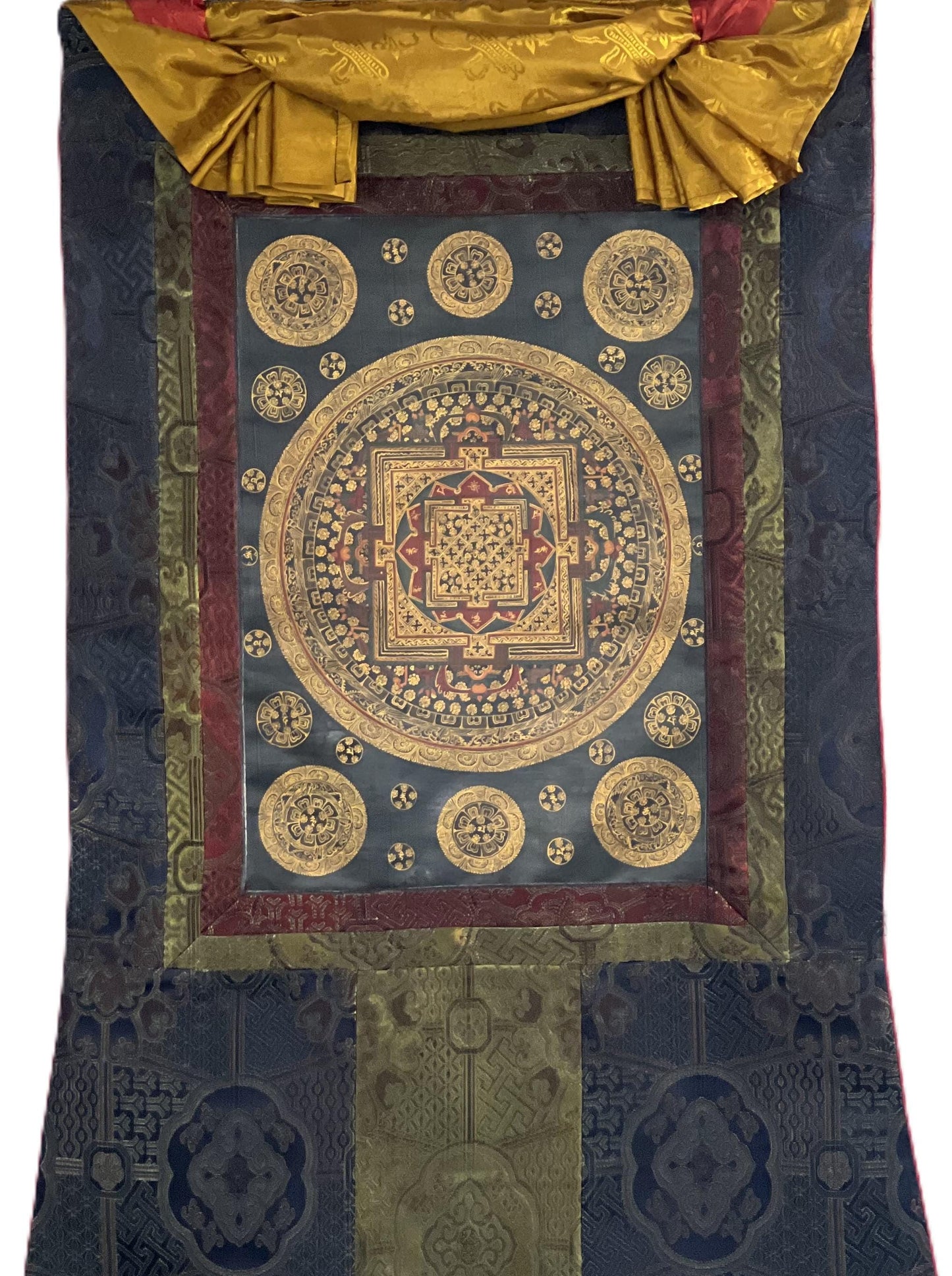 Om Mantra Mandala Thangka | Tibetan Painting with Silk Brocade
