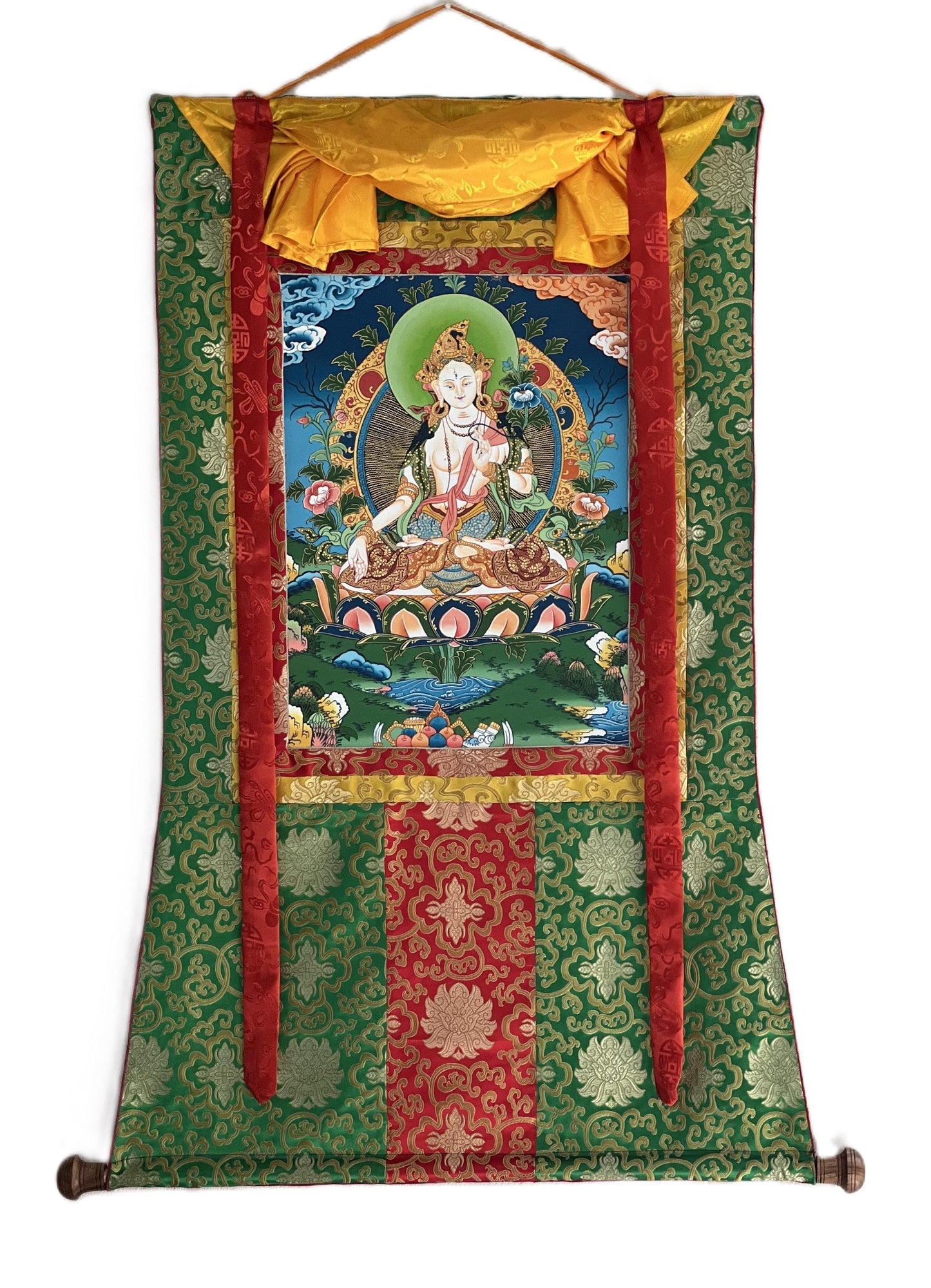 White Tara Thangka Painting, Hand-Painted Tibetan Mother Goddess Art