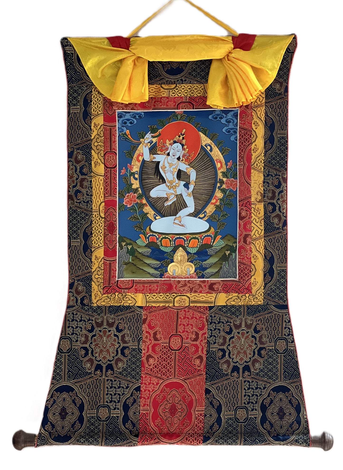 Hand-Painted Machig Labdron Thangka | Tibetan Yogini Masterpiece | Silk Brocade Wall Hanging | Buddhist Art Decor