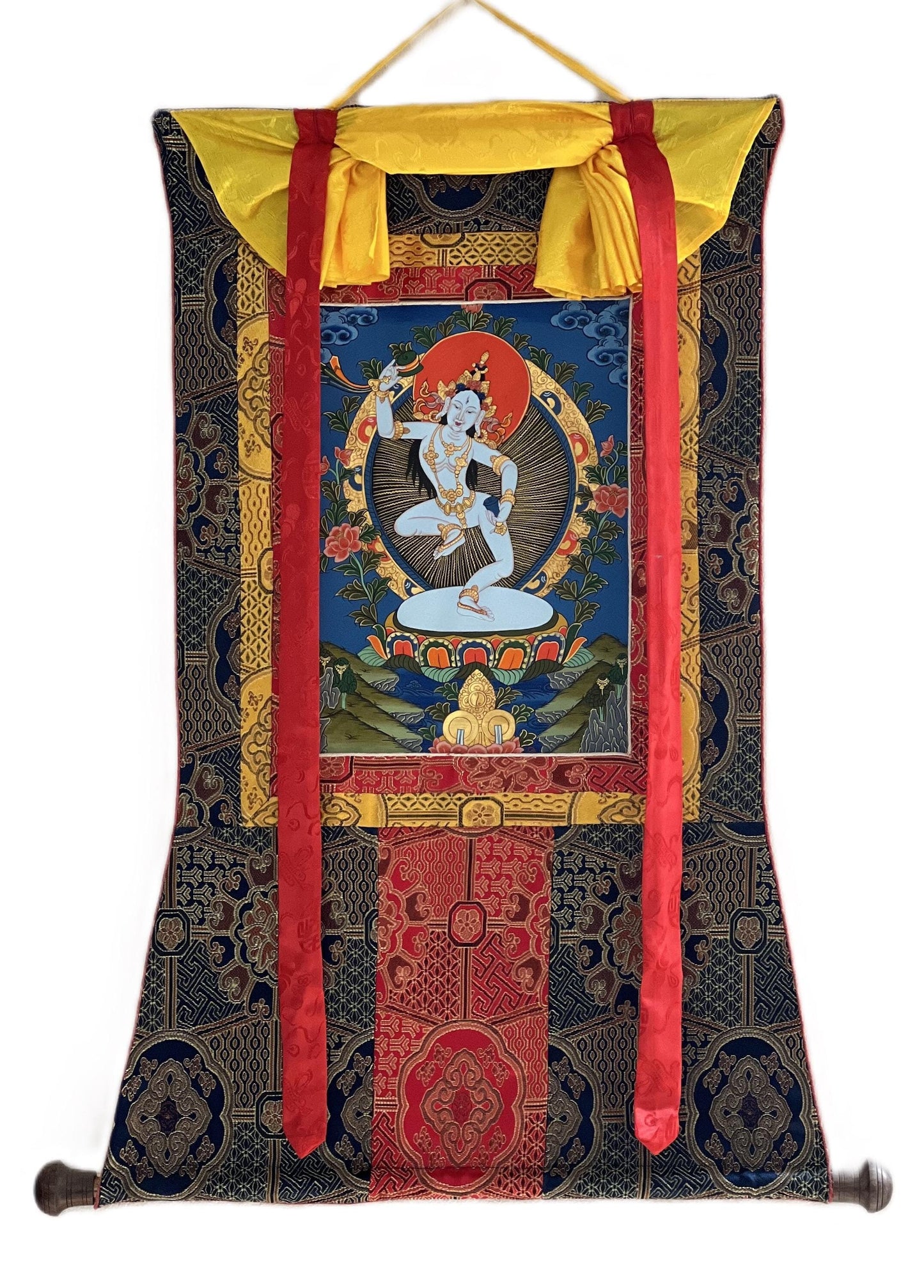 Hand-Painted Machig Labdron Thangka | Tibetan Yogini Masterpiece | Silk Brocade Wall Hanging | Buddhist Art Decor
