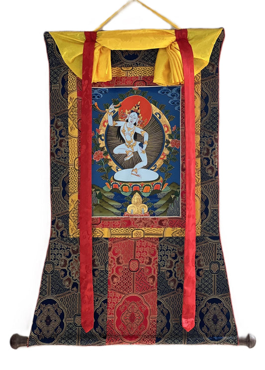 Hand-Painted Machig Labdron Thangka | Tibetan Yogini Masterpiece | Silk Brocade Wall Hanging | Buddhist Art Decor