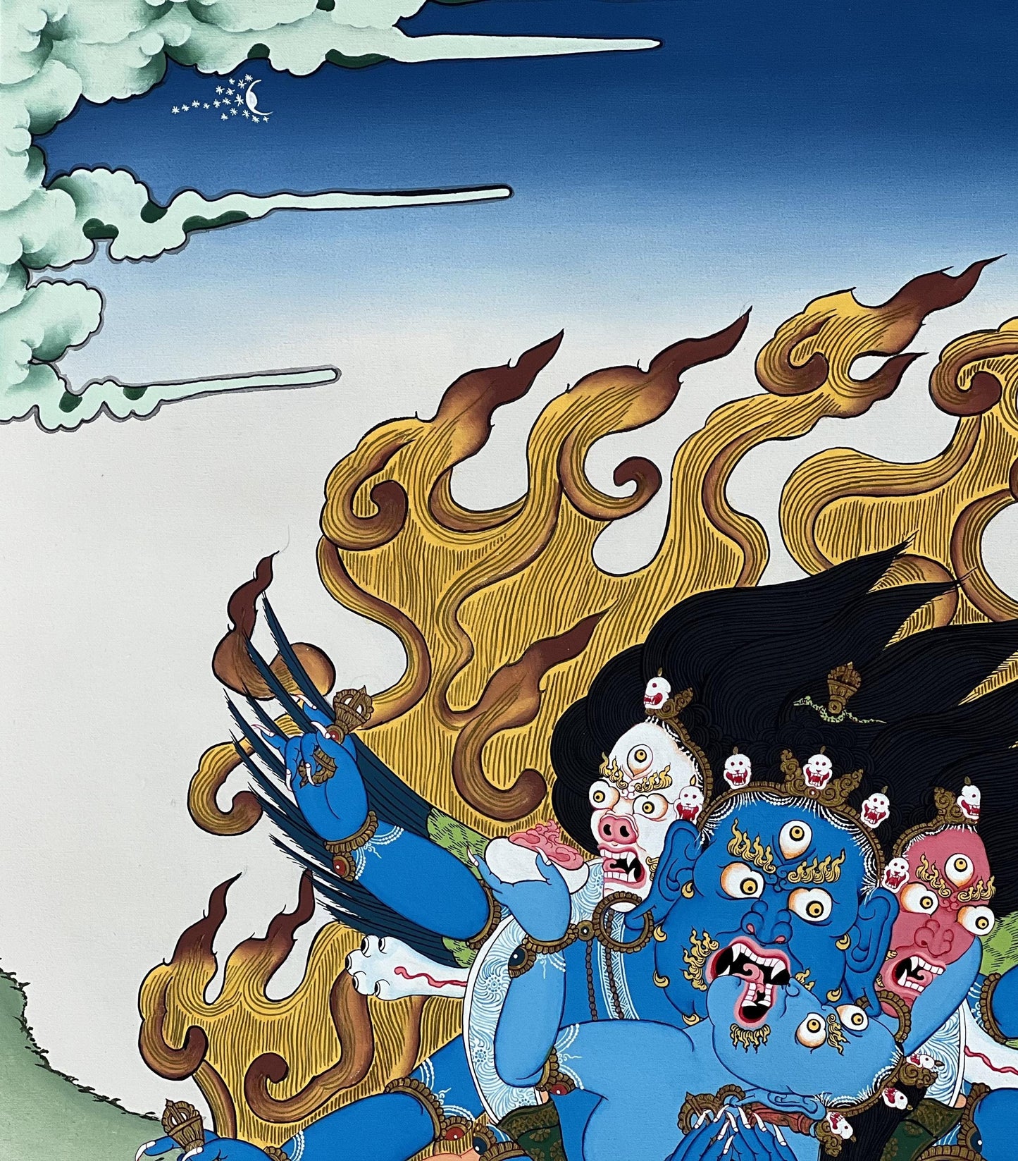 Vajrakilaya – Dagger of Indestructible Reality | Tibetan Masterpiece Thangka Painting framed with Silk Brocade