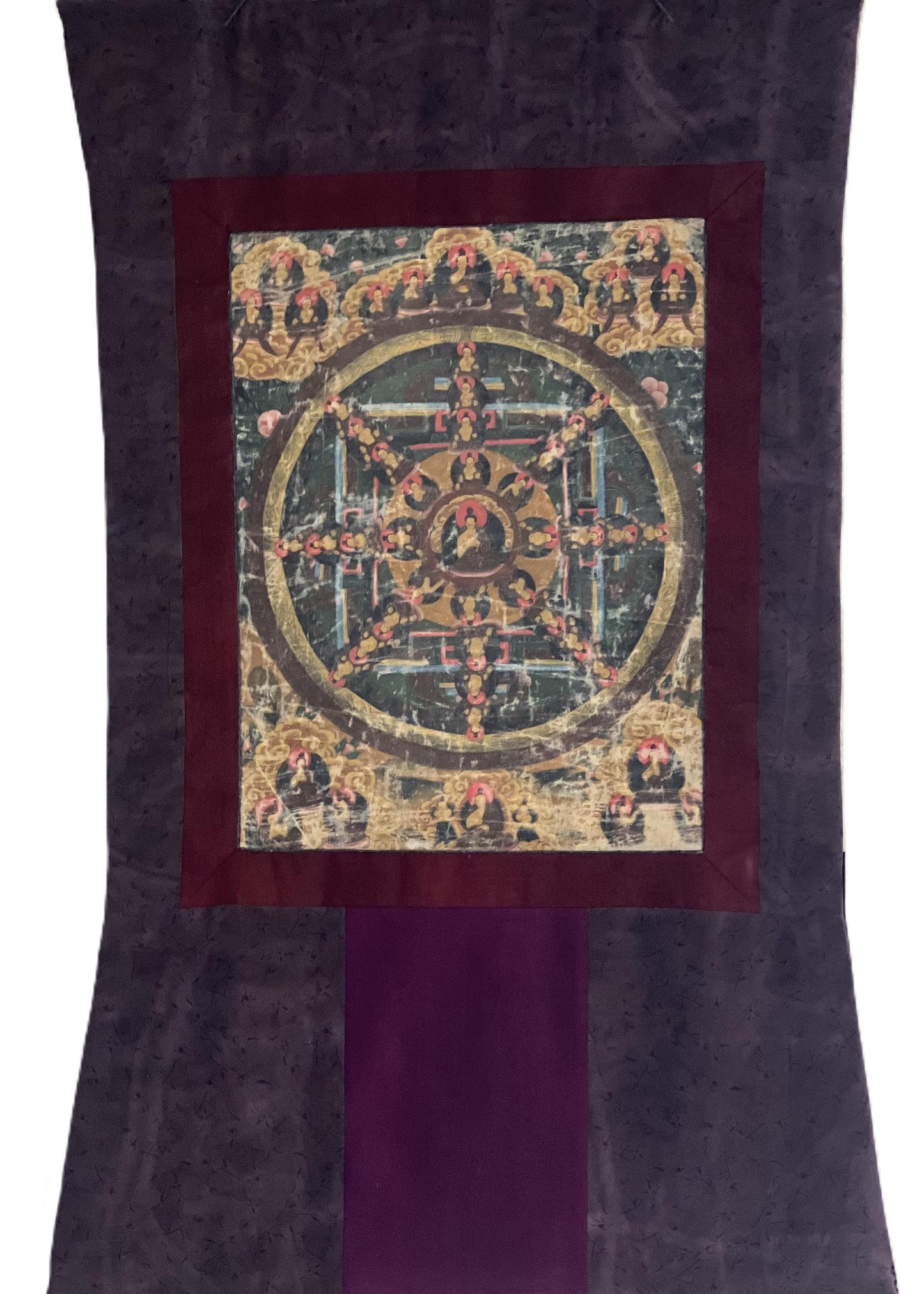 Old Buddha Life Story Thangka | Hand-Painted Tibetan Meditation Art with Cotton Brocade