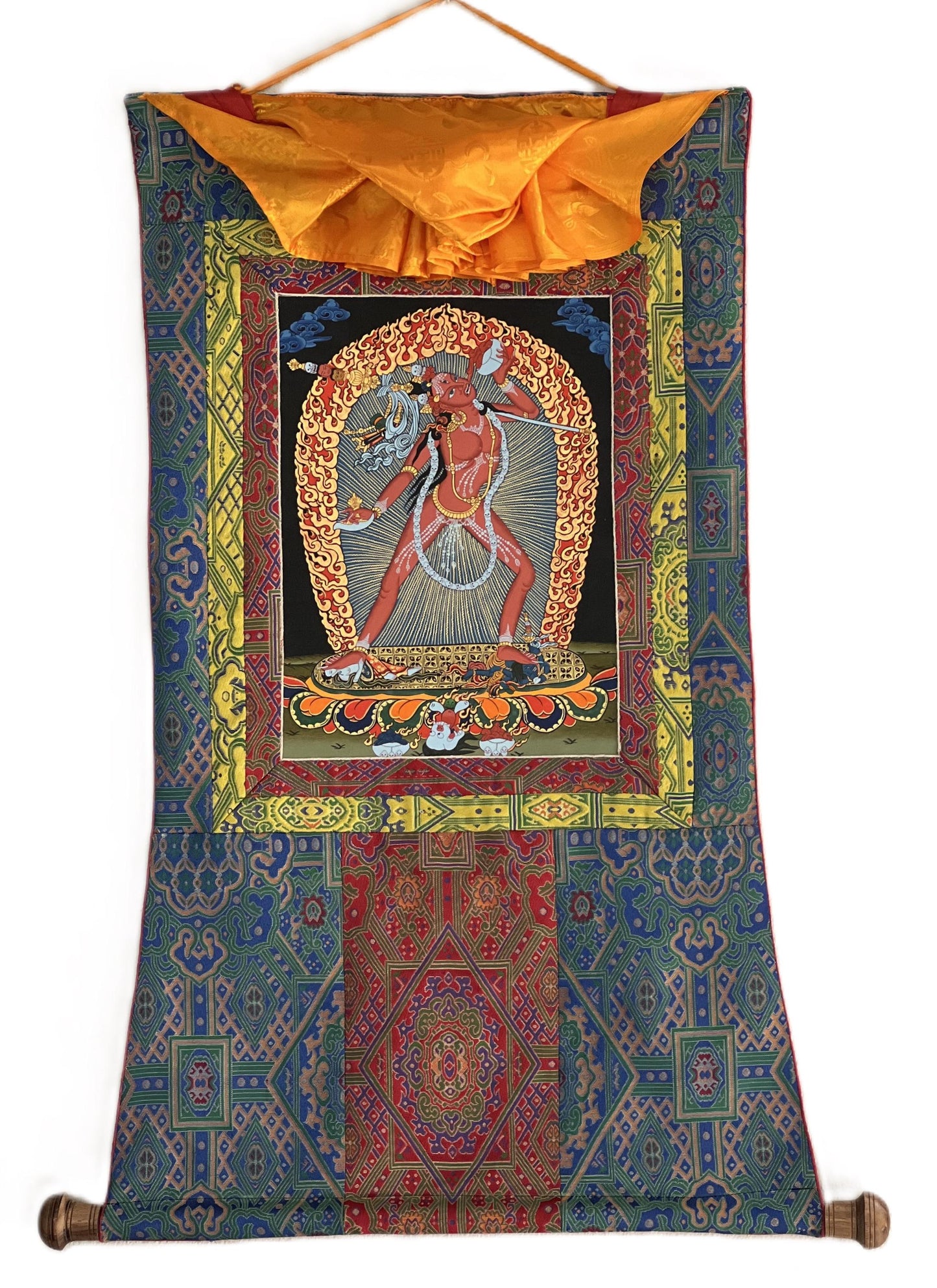 Hand-Painted Vajrayogini Thangka | Tibetan Vajrayan Art with Silk Brocade
