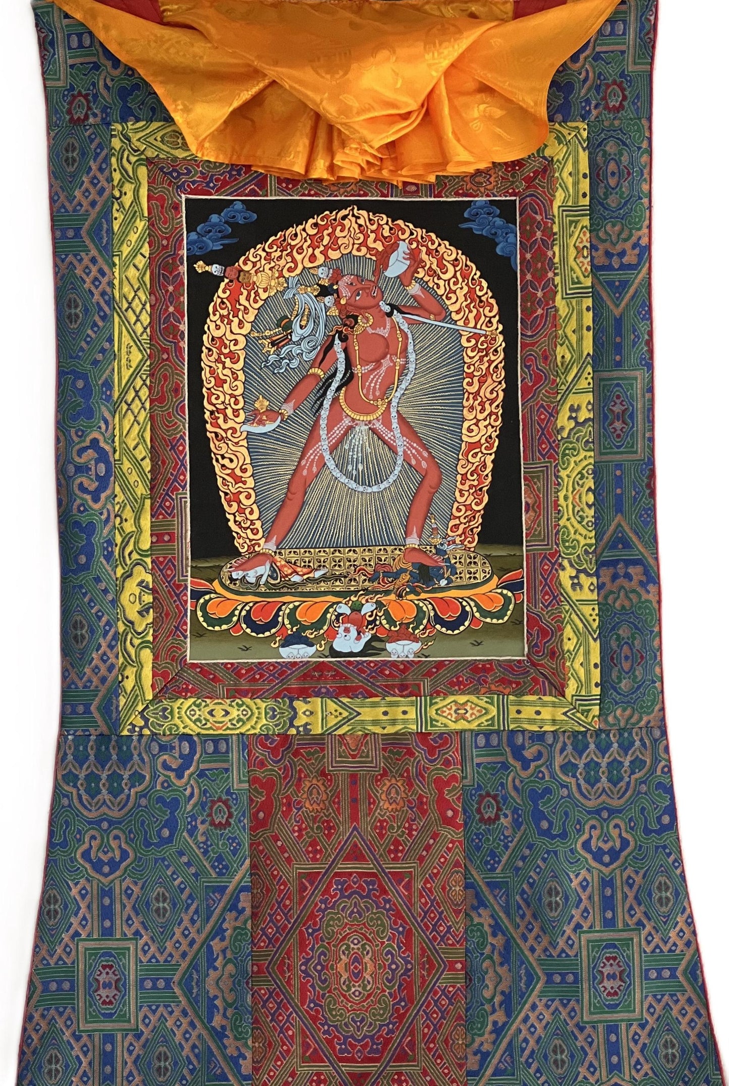 Hand-Painted Vajrayogini Thangka | Tibetan Vajrayan Art with Silk Brocade