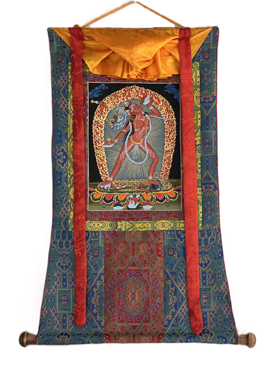 Hand-Painted Vajrayogini Thangka | Tibetan Vajrayan Art with Silk Brocade