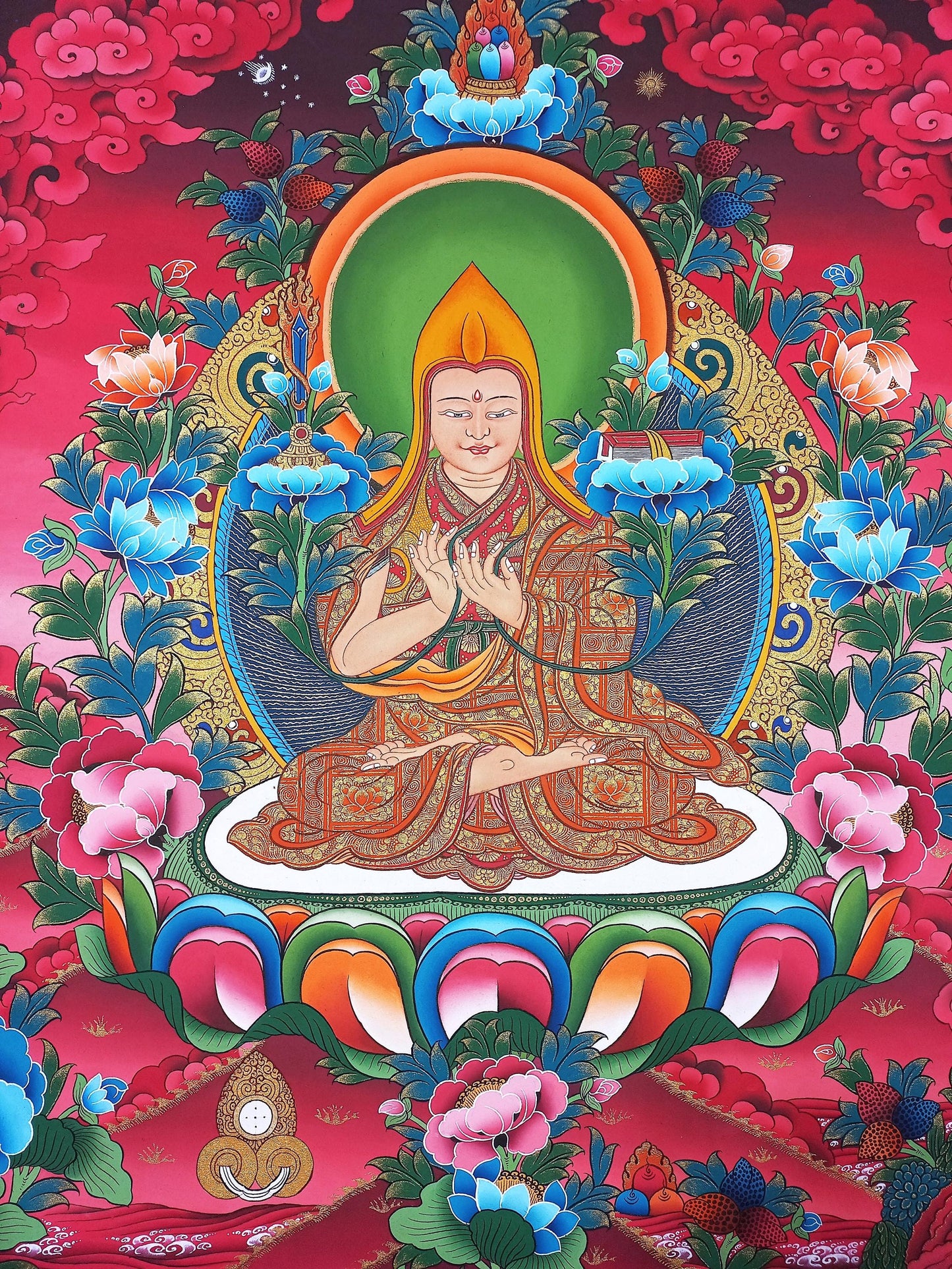 Hand-Painted Tsongkhapa Thangka Painting, Tibetan Art, Meditation Decor