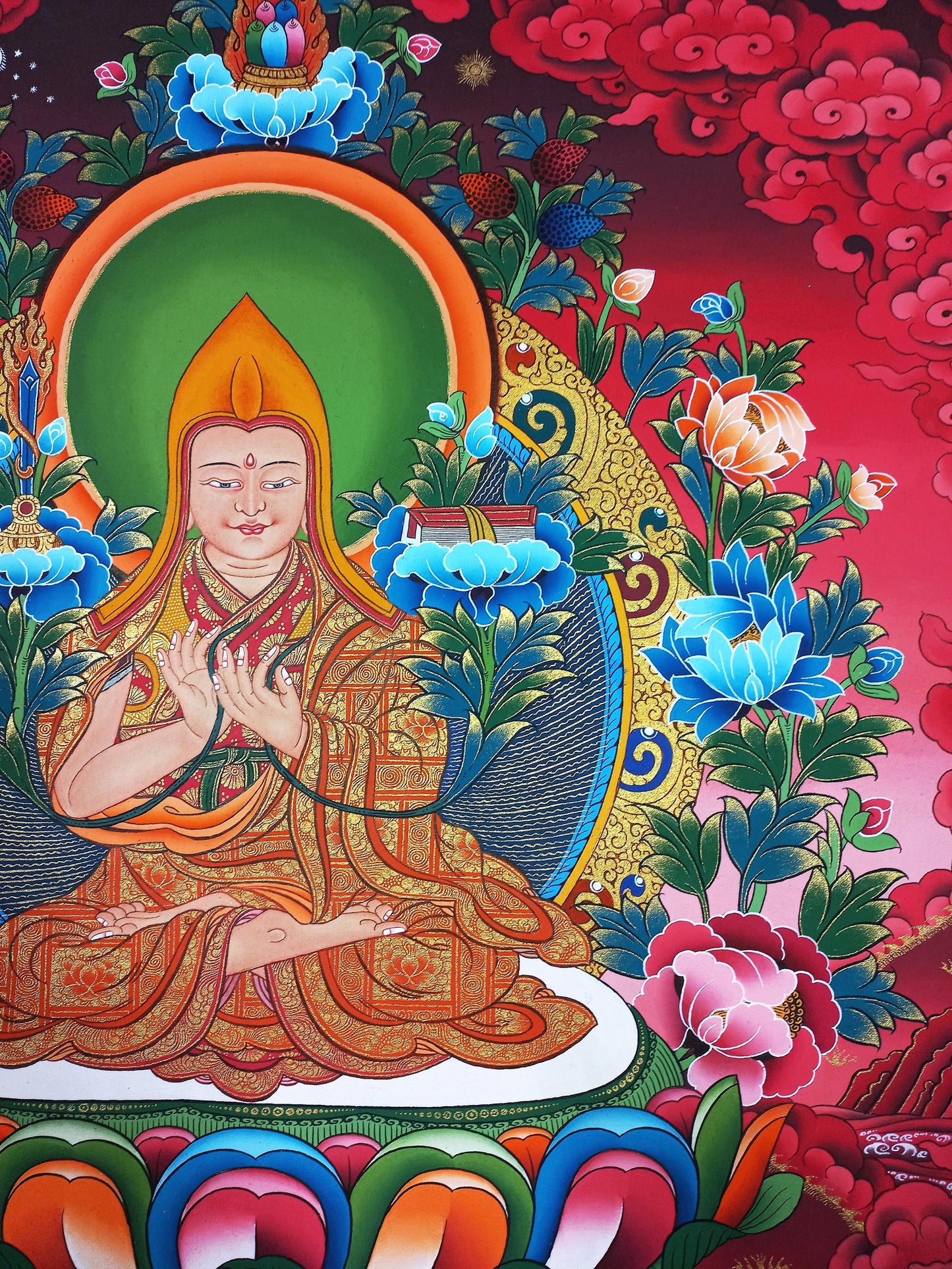 Hand-Painted Tsongkhapa Thangka Painting, Tibetan Art, Meditation Decor