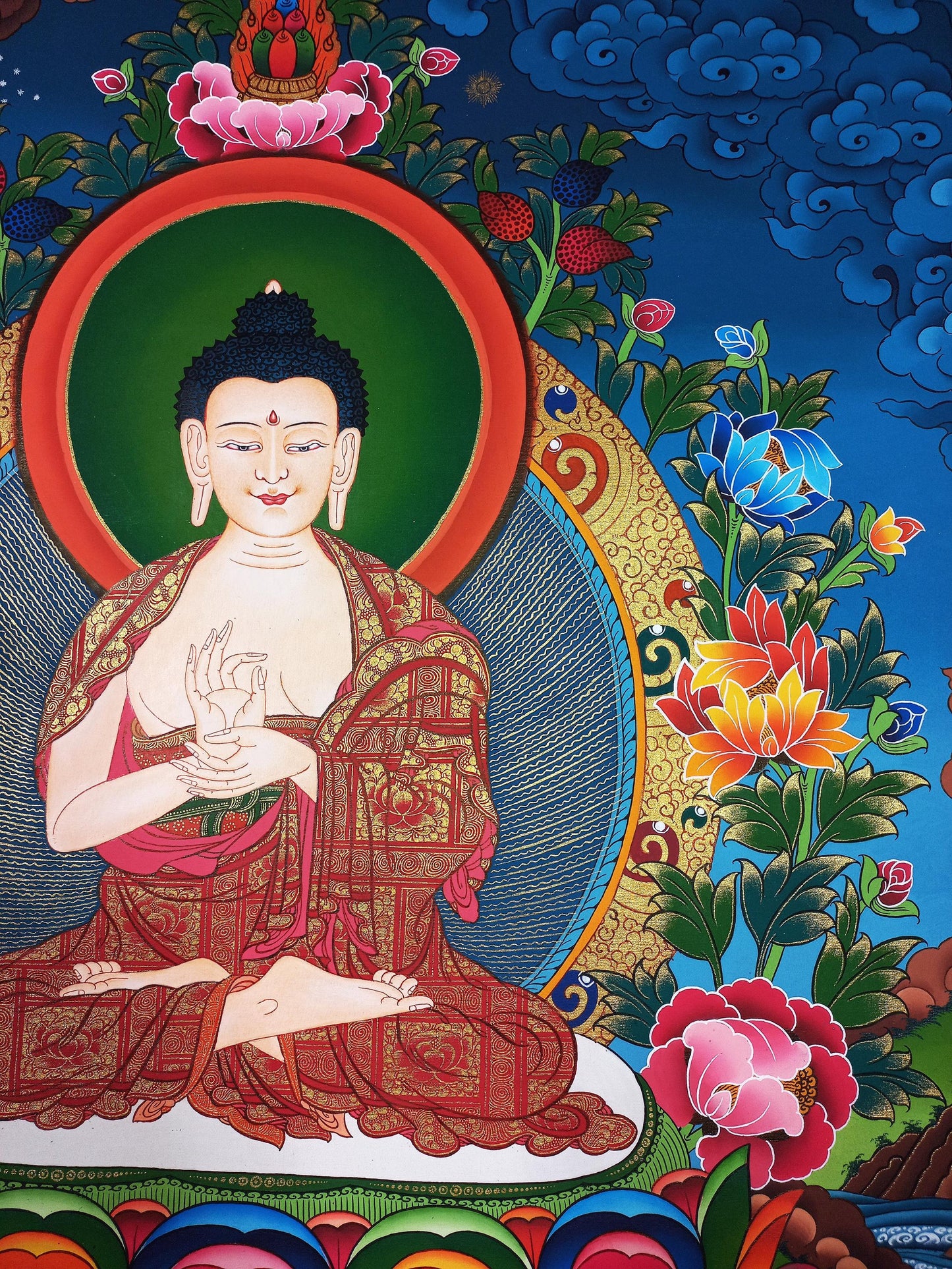 Vairocana Buddha Thangka | Hand-Painted Gold Tibetan Buddhist Art