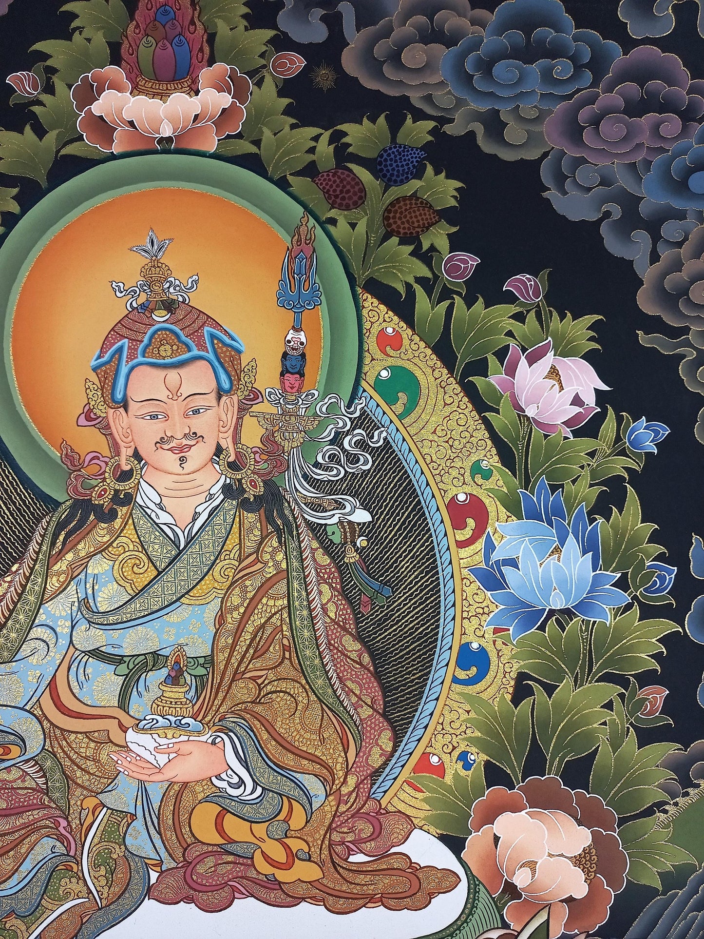 Original Hand-Painted Guru Rinpoche Thangka | Padmasambhava Gold Masterpiece | Tibetan Sacred Art