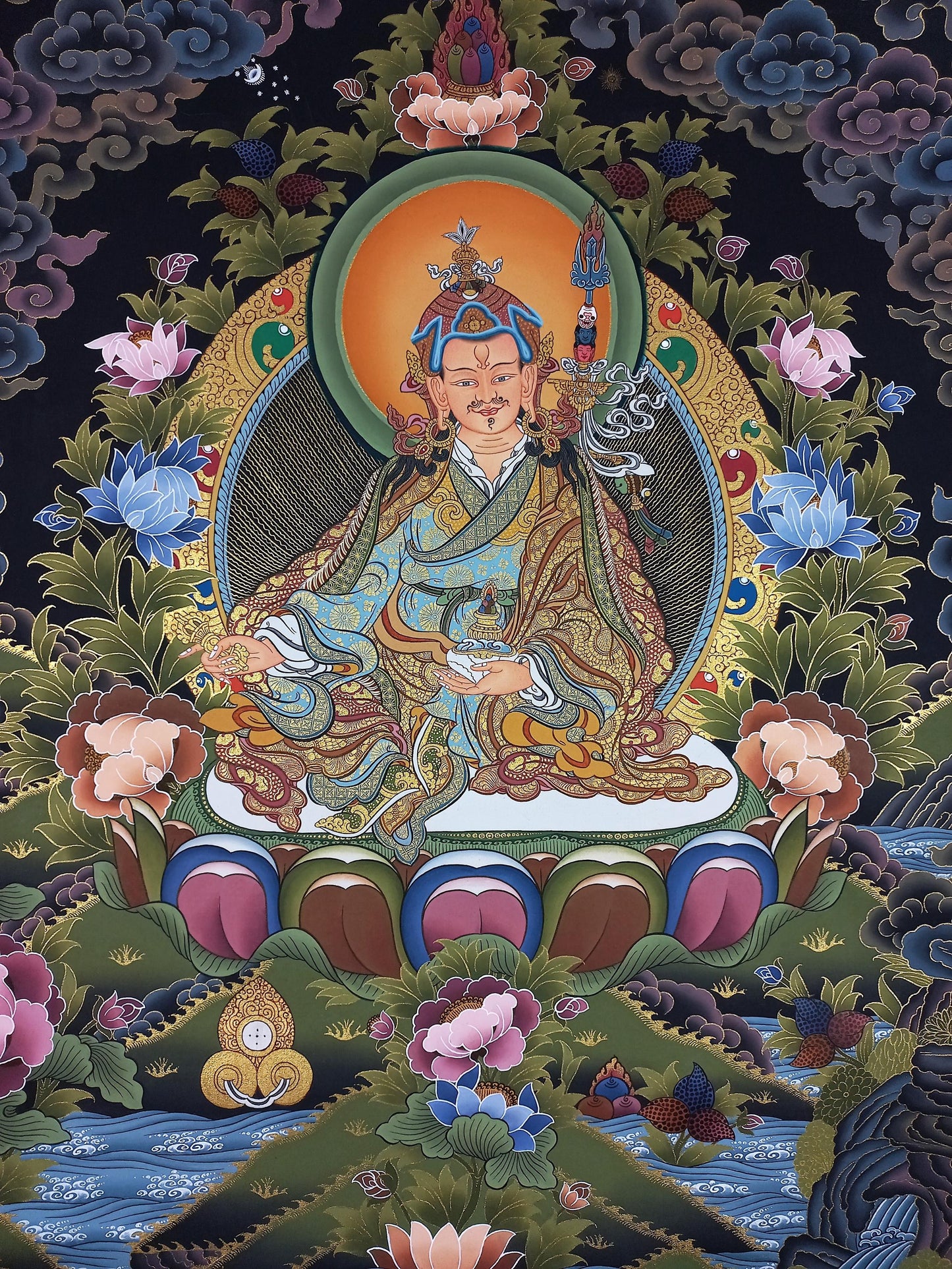 Original Hand-Painted Guru Rinpoche Thangka | Padmasambhava Gold Masterpiece | Tibetan Sacred Art