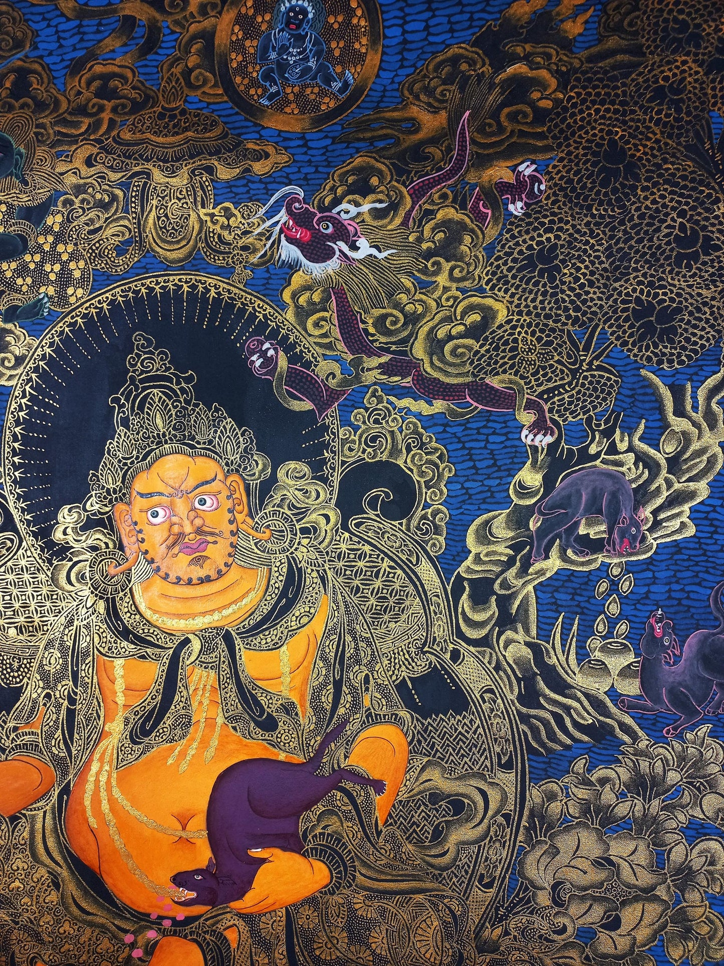 Hand-Painted Jambhala Thangka, God of Wealth Painting, Gold Tibetan Art