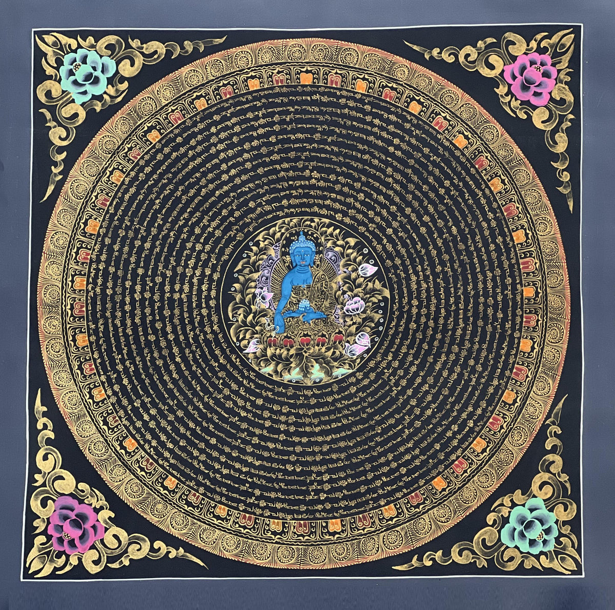Medicine Buddha Mandala Thangka Painting: Om Mani Padme Hum, Home Decor