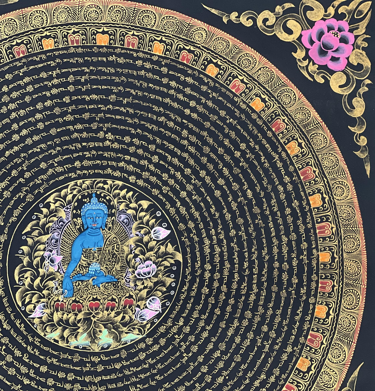Medicine Buddha Mandala Thangka Painting: Om Mani Padme Hum, Home Decor