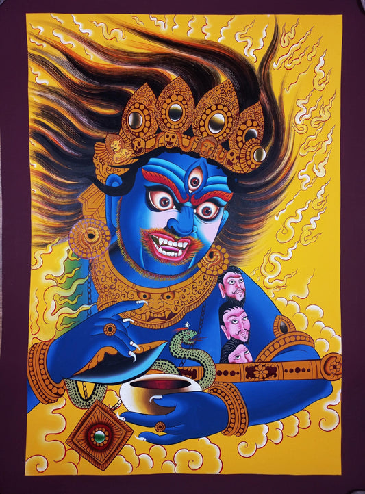 Hand Painted Bhairava Thangka, Newari Style, Tibetan Art
