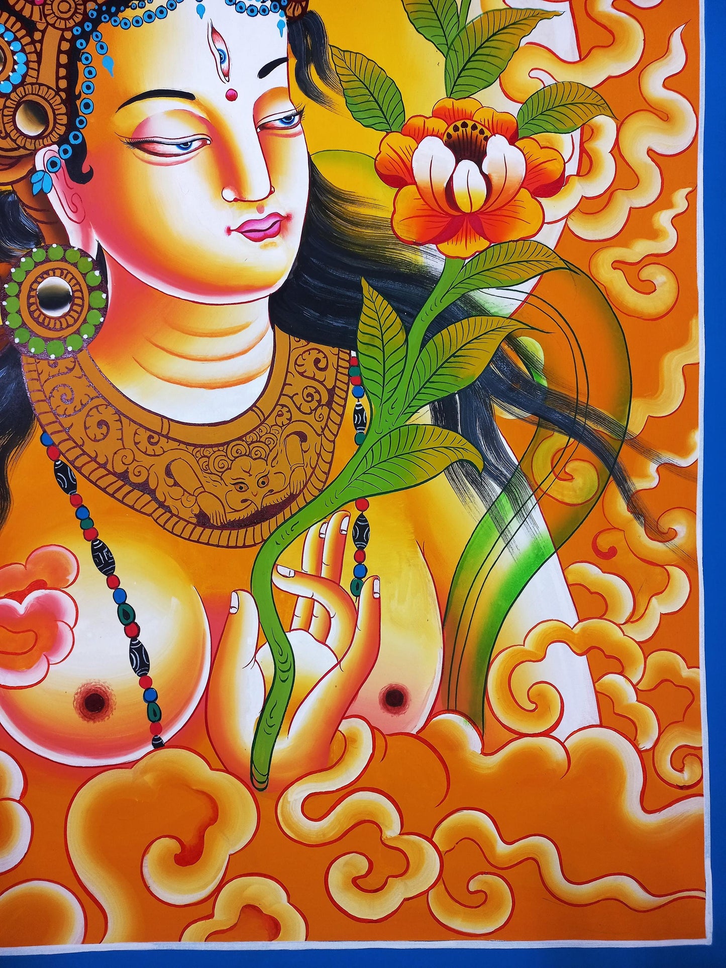 White Tara Painting, Newari Style Thangka, Handmade Cotton Canvas