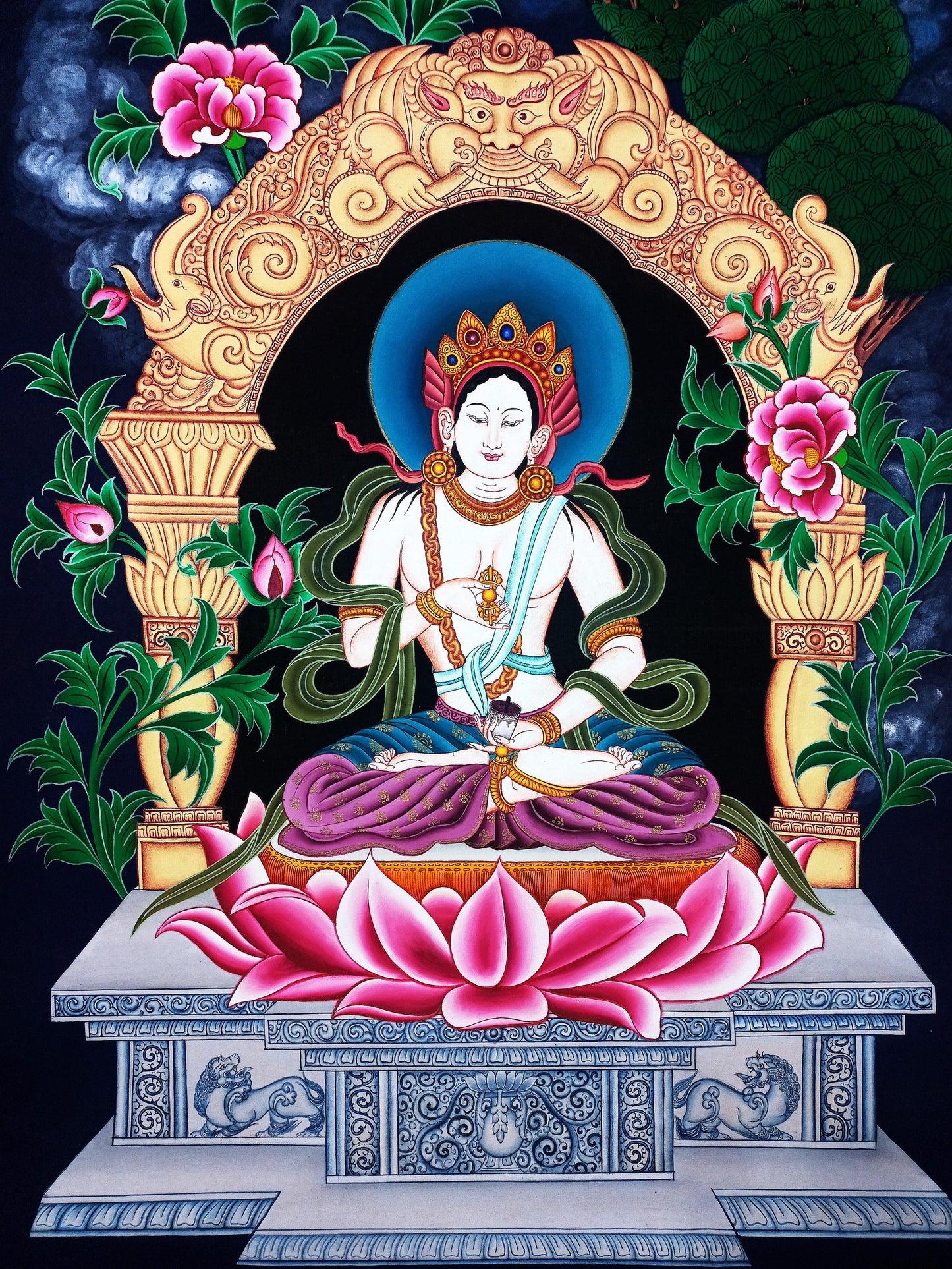Hand-Painted Vajrasattva Thangka: Tibetan Meditation Art