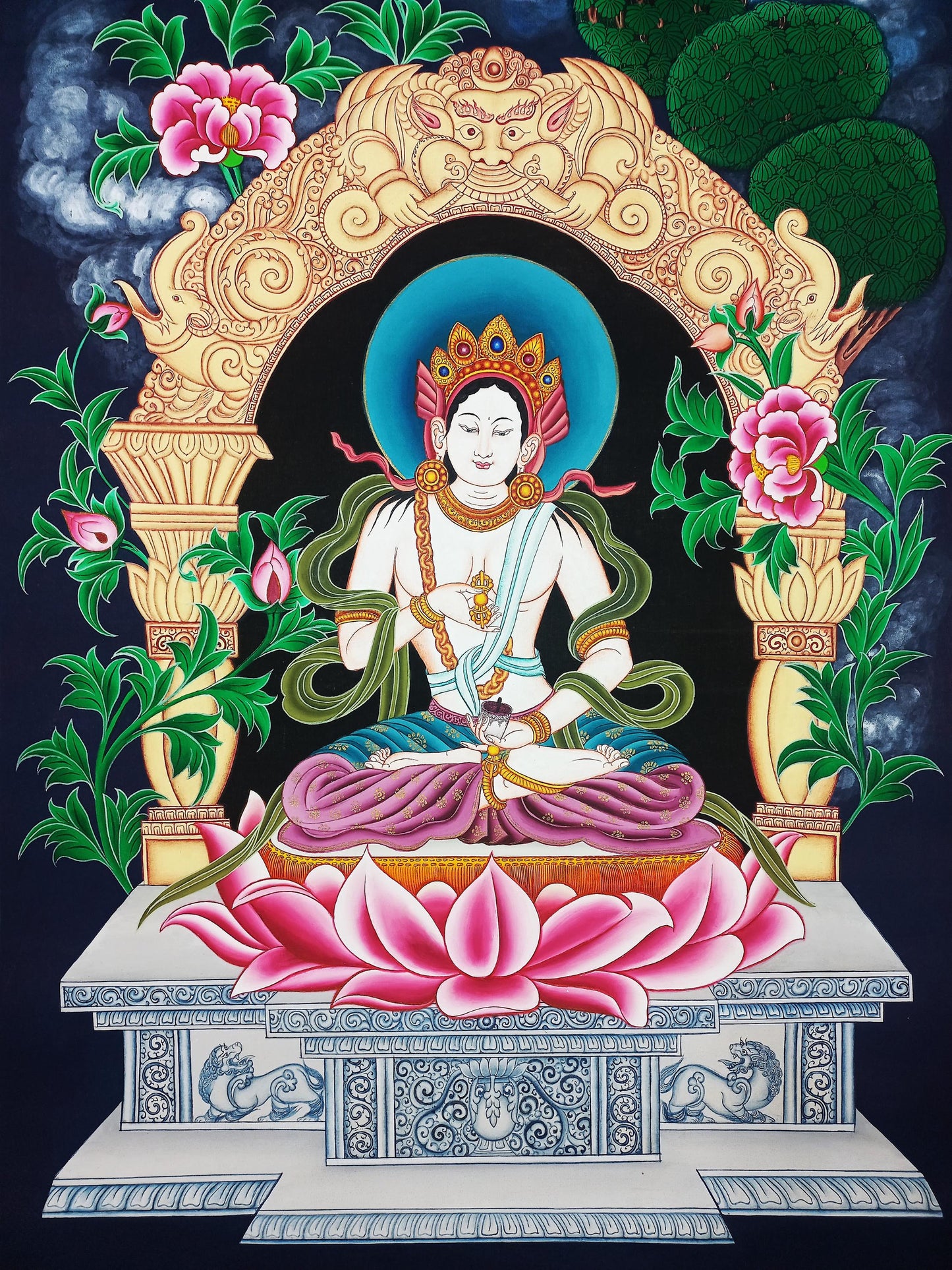 Hand-Painted Vajrasattva Thangka: Tibetan Meditation Art