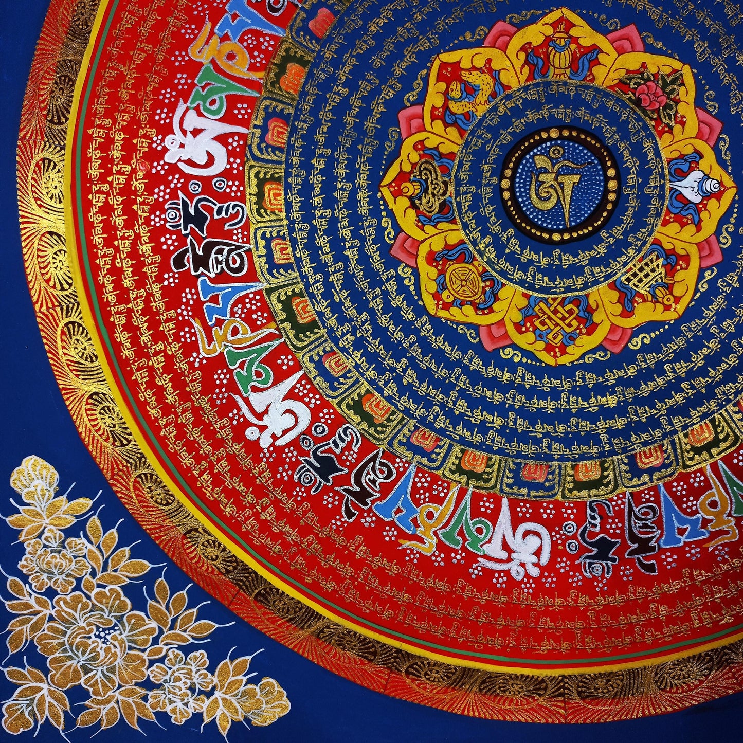 Om Mantra Mandala Thangka | Hand-Painted Tibetan Meditation Painting