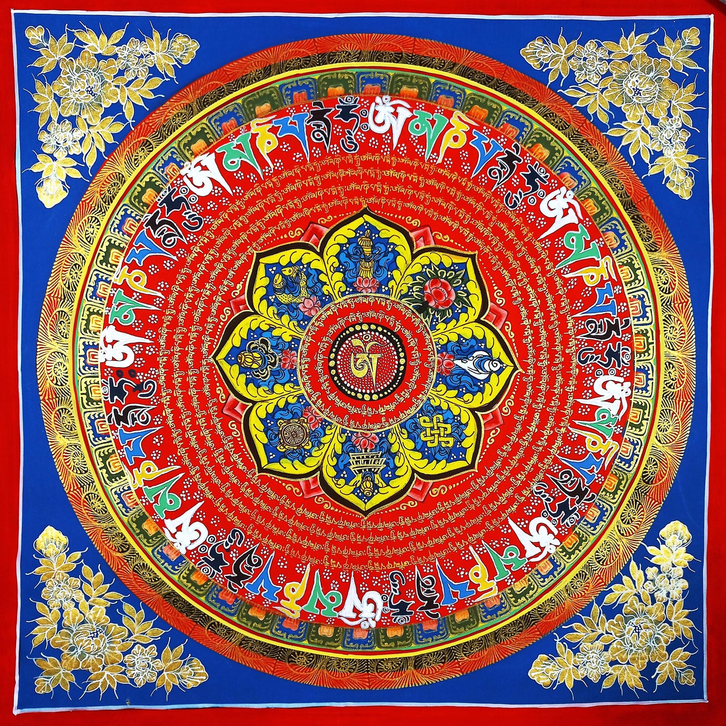 Handmade Om Mantra Mandala Thangka | Tibetan Meditation Painting