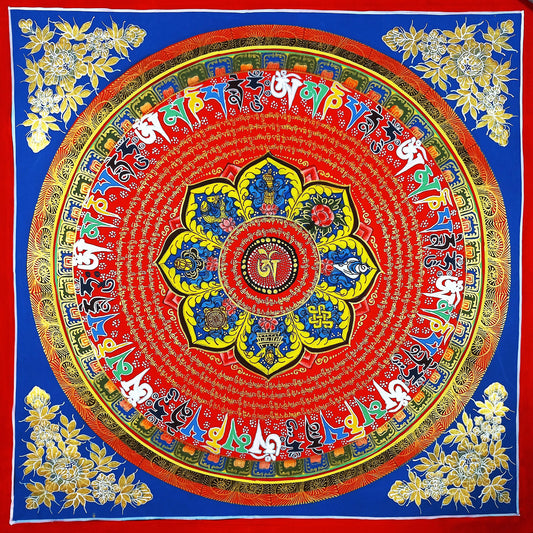 Handmade Om Mantra Mandala Thangka | Tibetan Meditation Painting