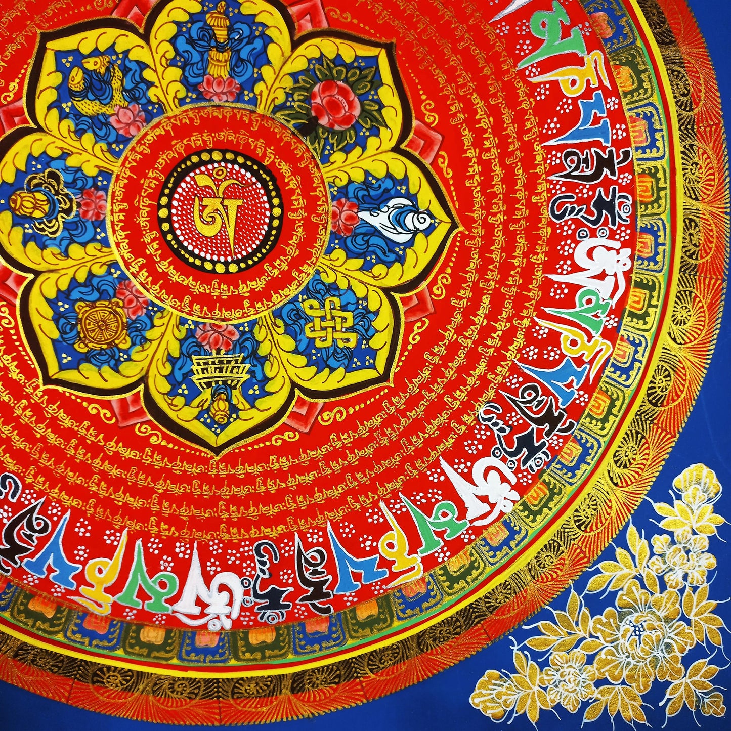 Handmade Om Mantra Mandala Thangka | Tibetan Meditation Painting