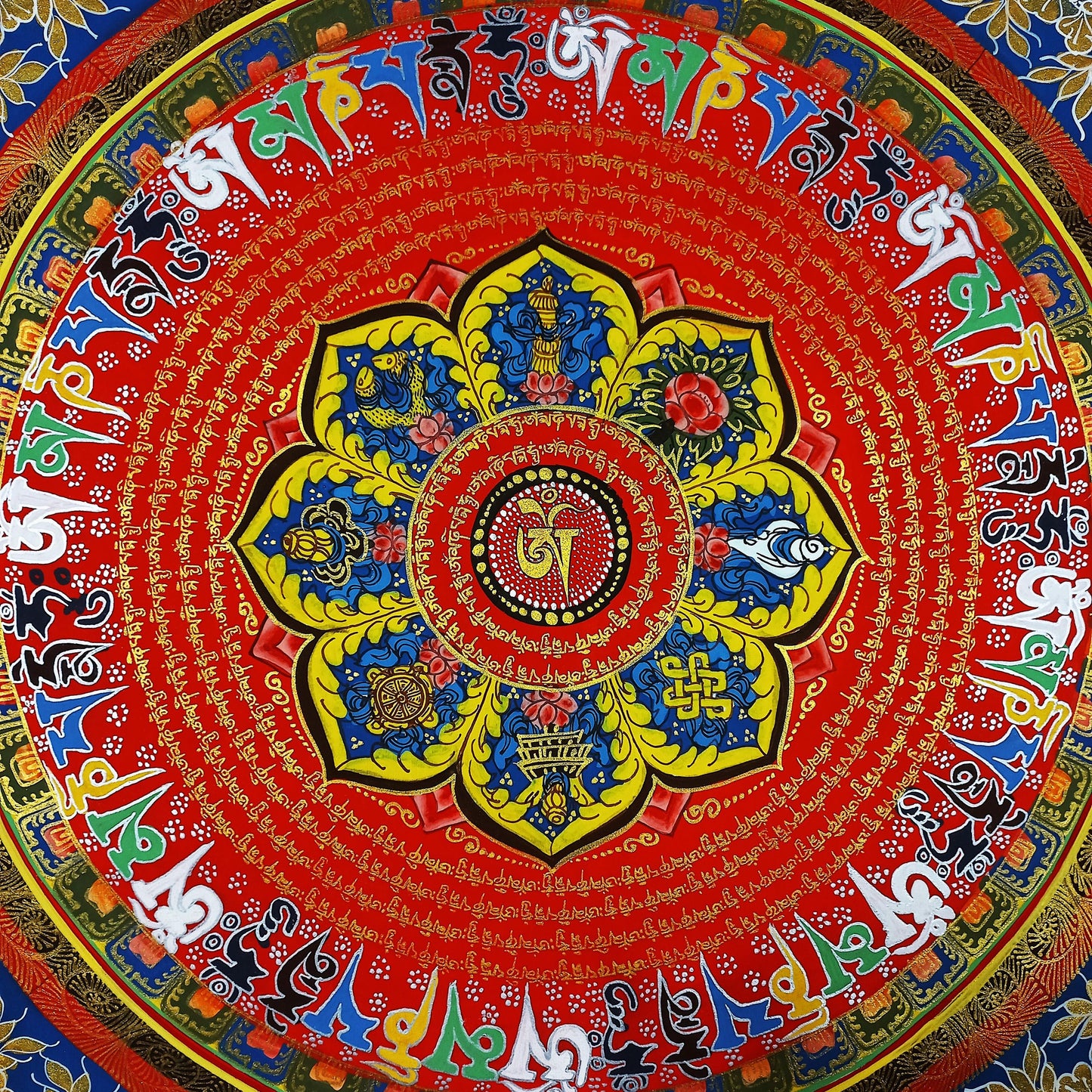 Handmade Om Mantra Mandala Thangka | Tibetan Meditation Painting