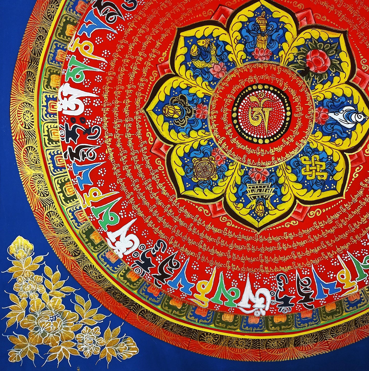 Handmade Om Mantra Mandala Thangka | Tibetan Meditation Painting
