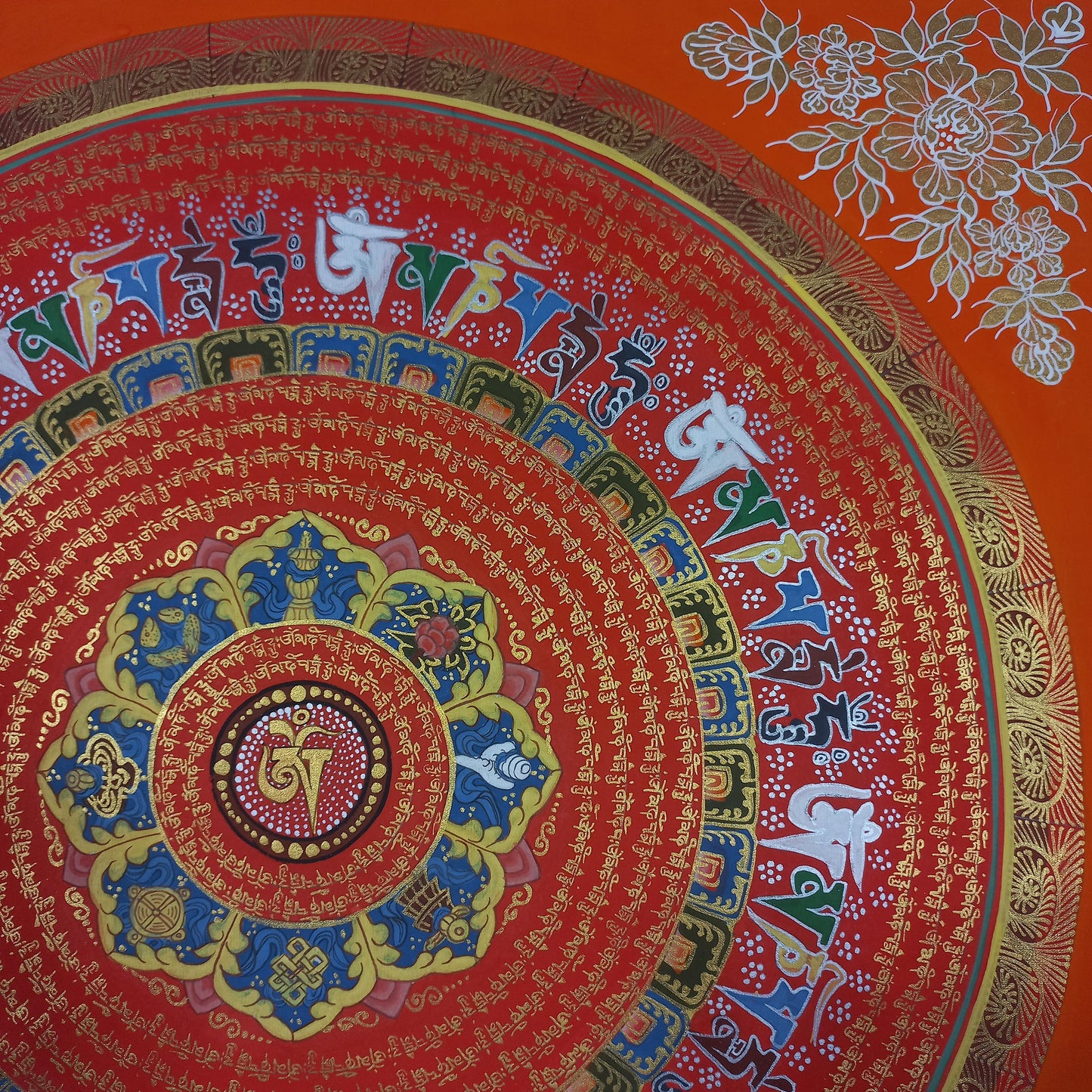 Om Mantra Mandala Thangka | Hand-Painted Tibetan Wall Art