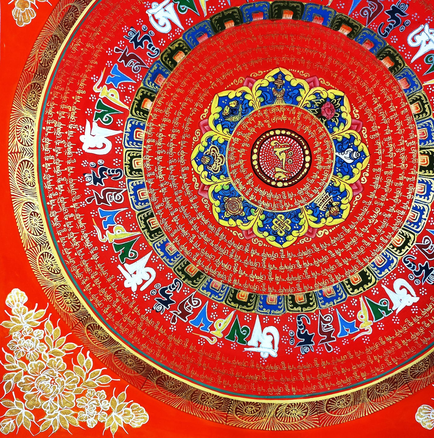 Handmade OM Mantra Mandala Thangka Painting | Tibetan Sacred Art