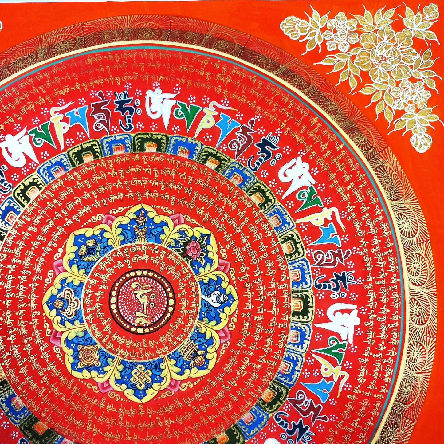 Handmade OM Mantra Mandala Thangka Painting | Tibetan Sacred Art