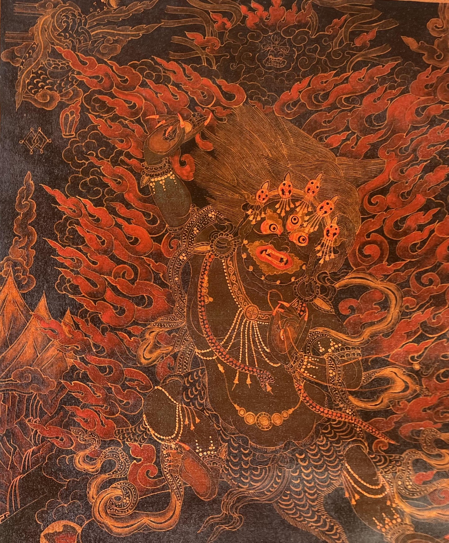 Original Hand-Painted Vajrapani Dharmapala Masterpiece Oil-Varnished Old Tibetan Thangka Painting / Compassion Meditation Art