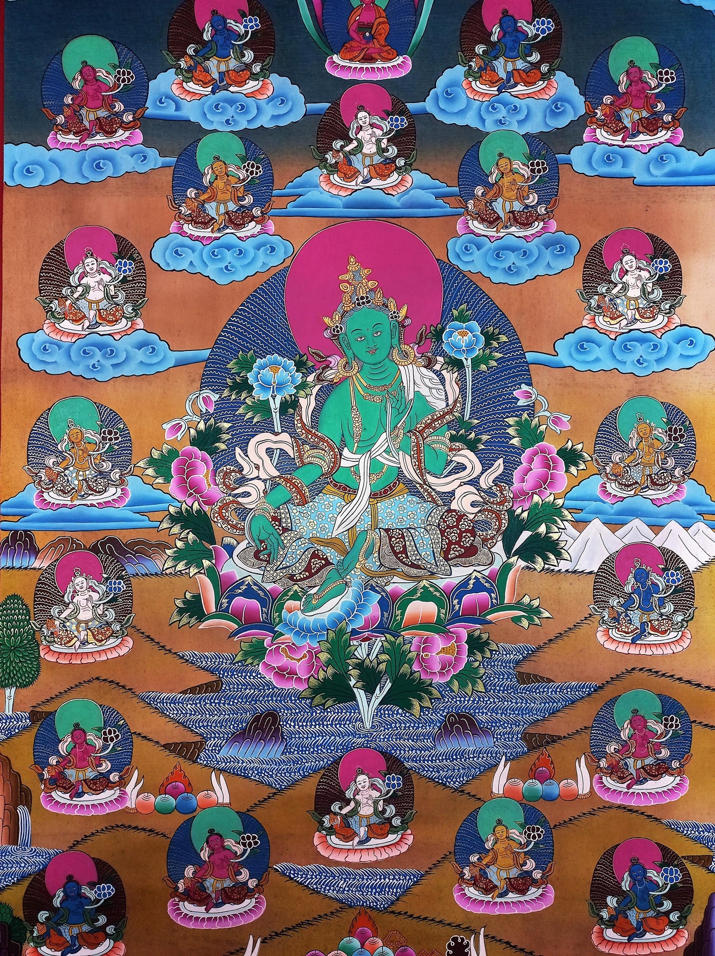 21 Green Tara Thangka Painting - Hand-Painted Tibetan Wall Hanging