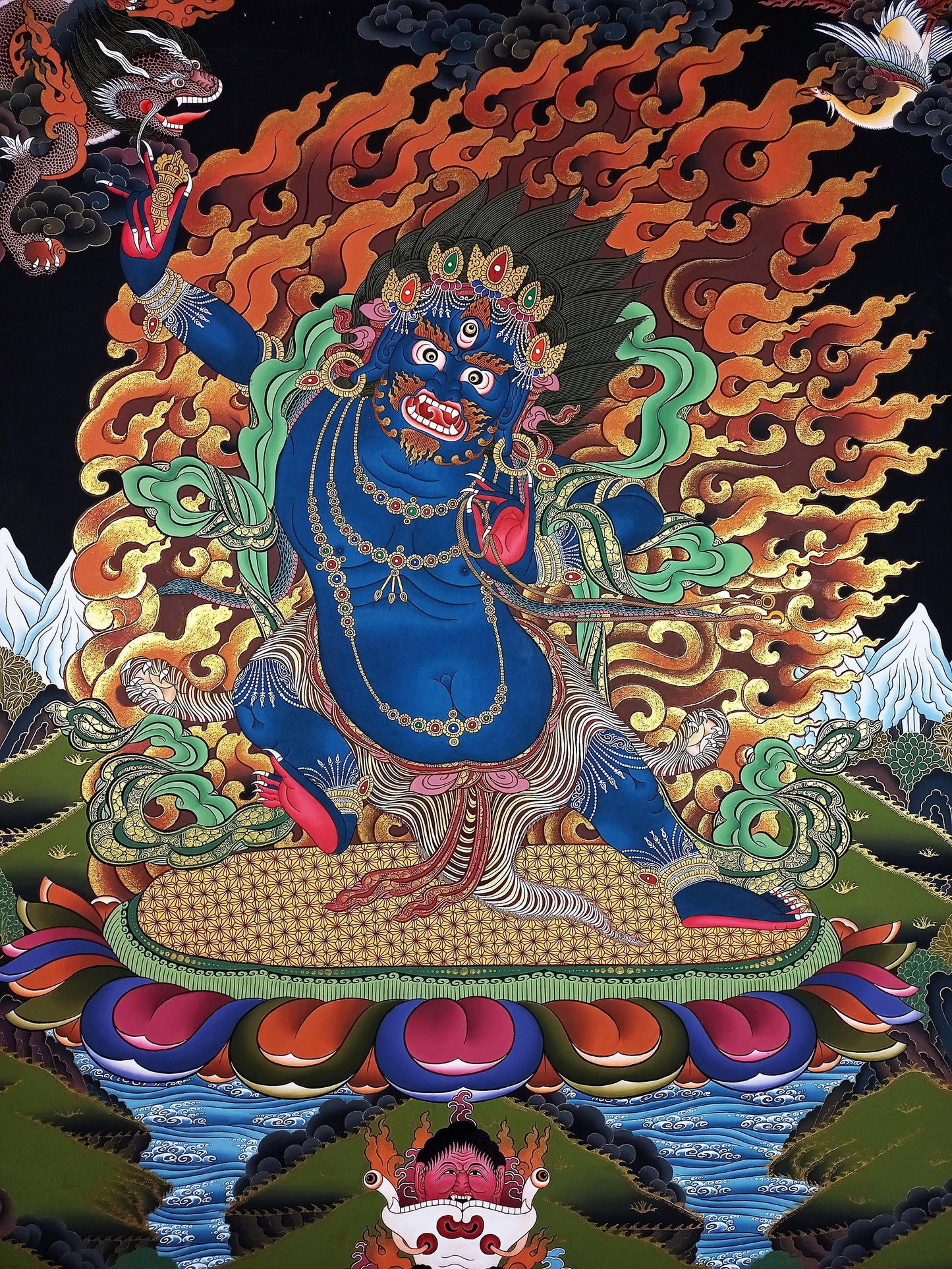 Hand-Painted Vajrapani Thangka Painting, Tibetan Buddhist Art (29x40 in)