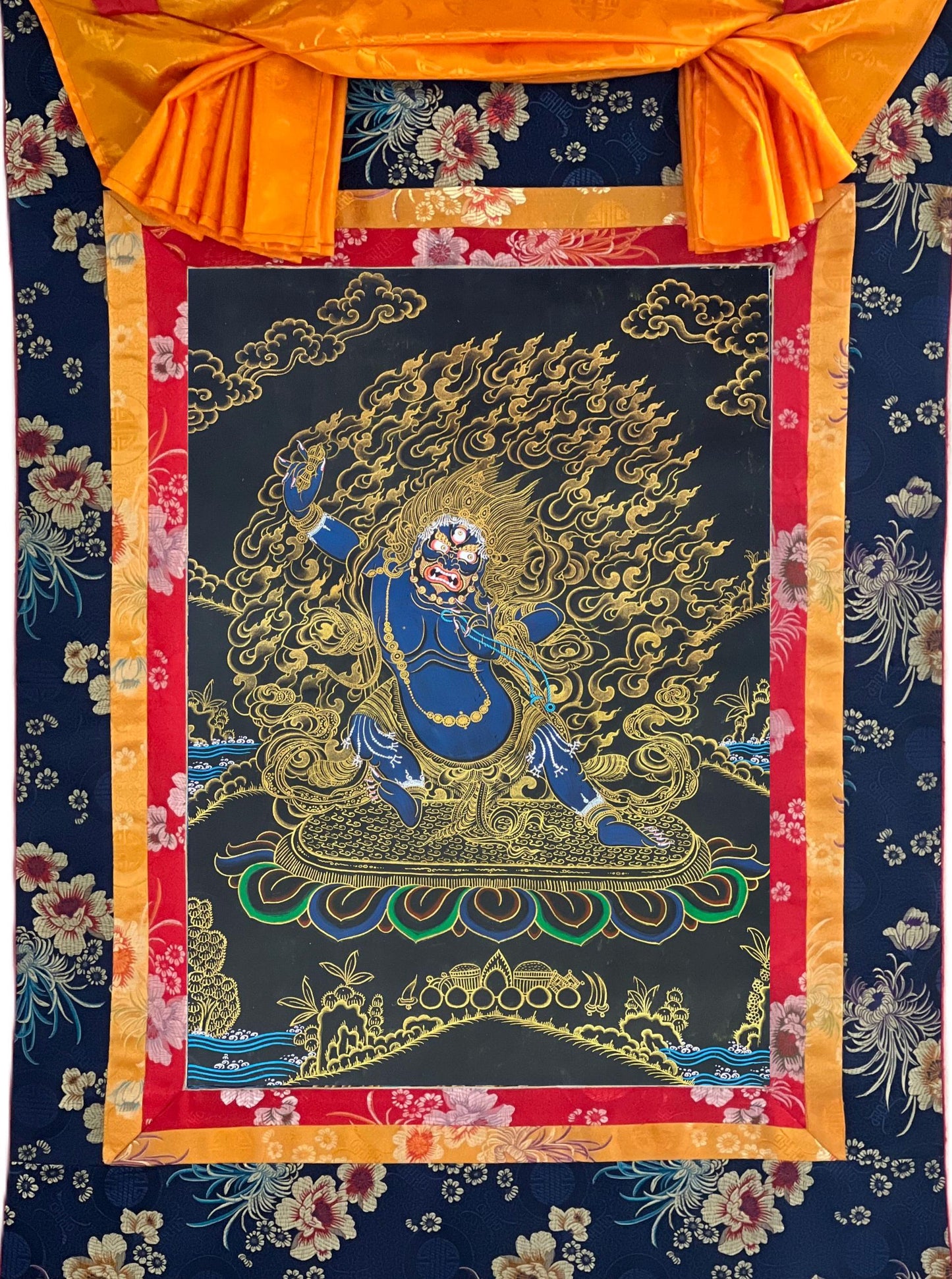 Vajrapani Thangka | Hand-Painted Tibetan Buddhist Art with Silk Brocade