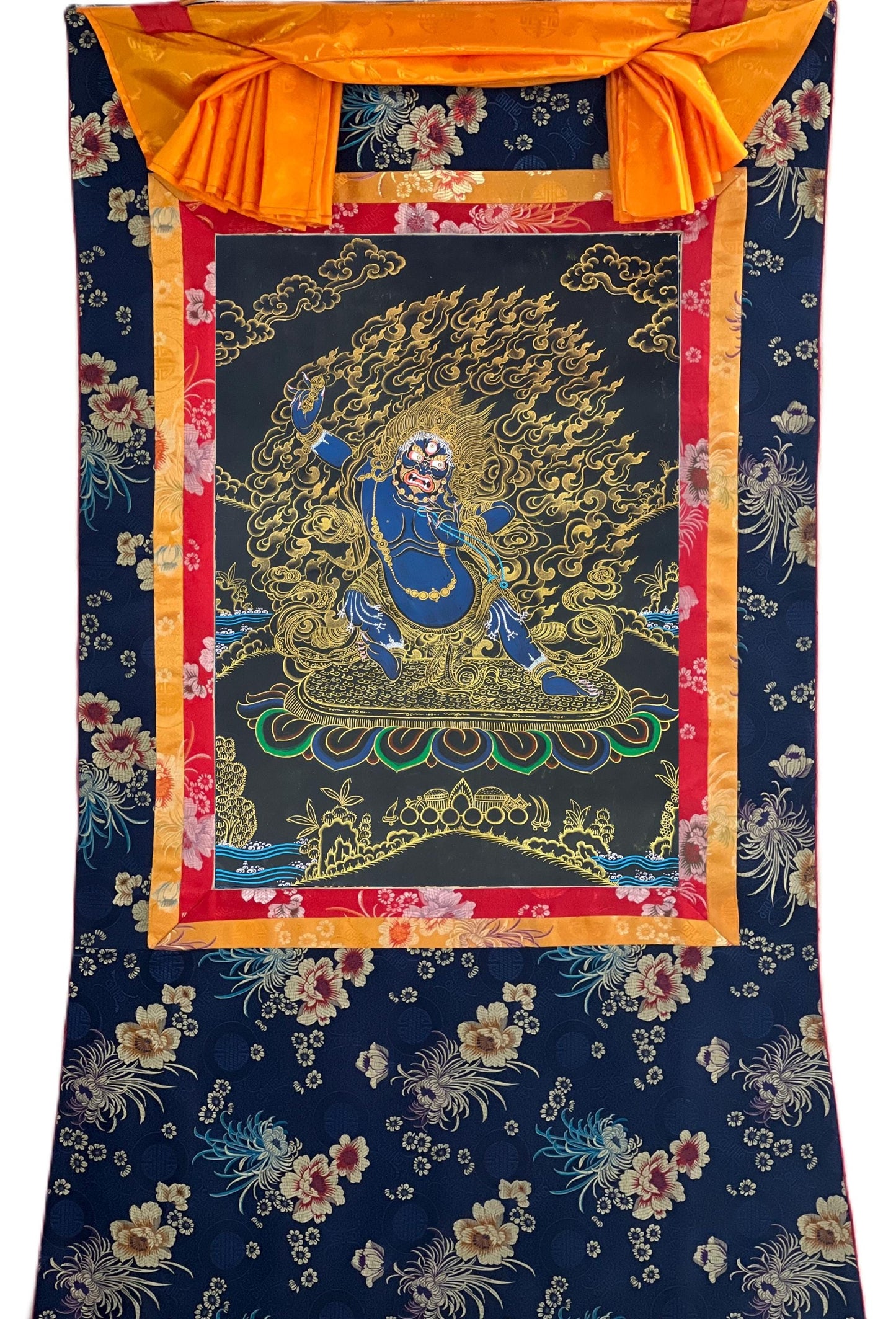Vajrapani Thangka | Hand-Painted Tibetan Buddhist Art with Silk Brocade
