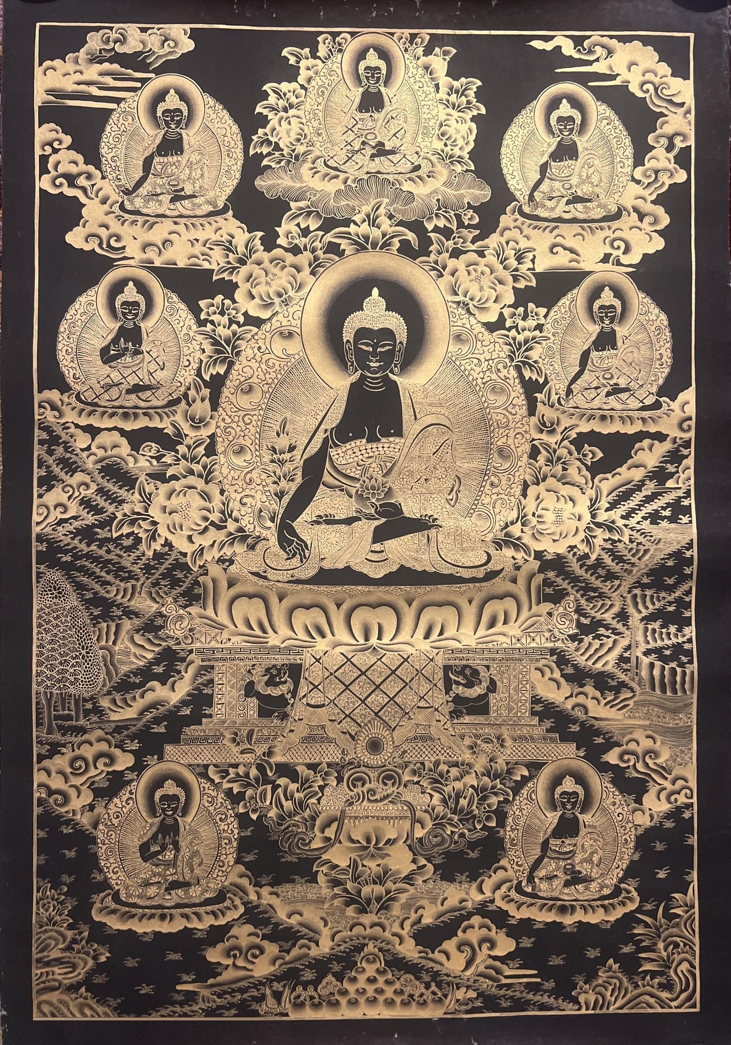 Original Hand-Painted Eight Medicine Buddha Tibetan Thangka Painting – Bhaisajyaguru Healing  Art
