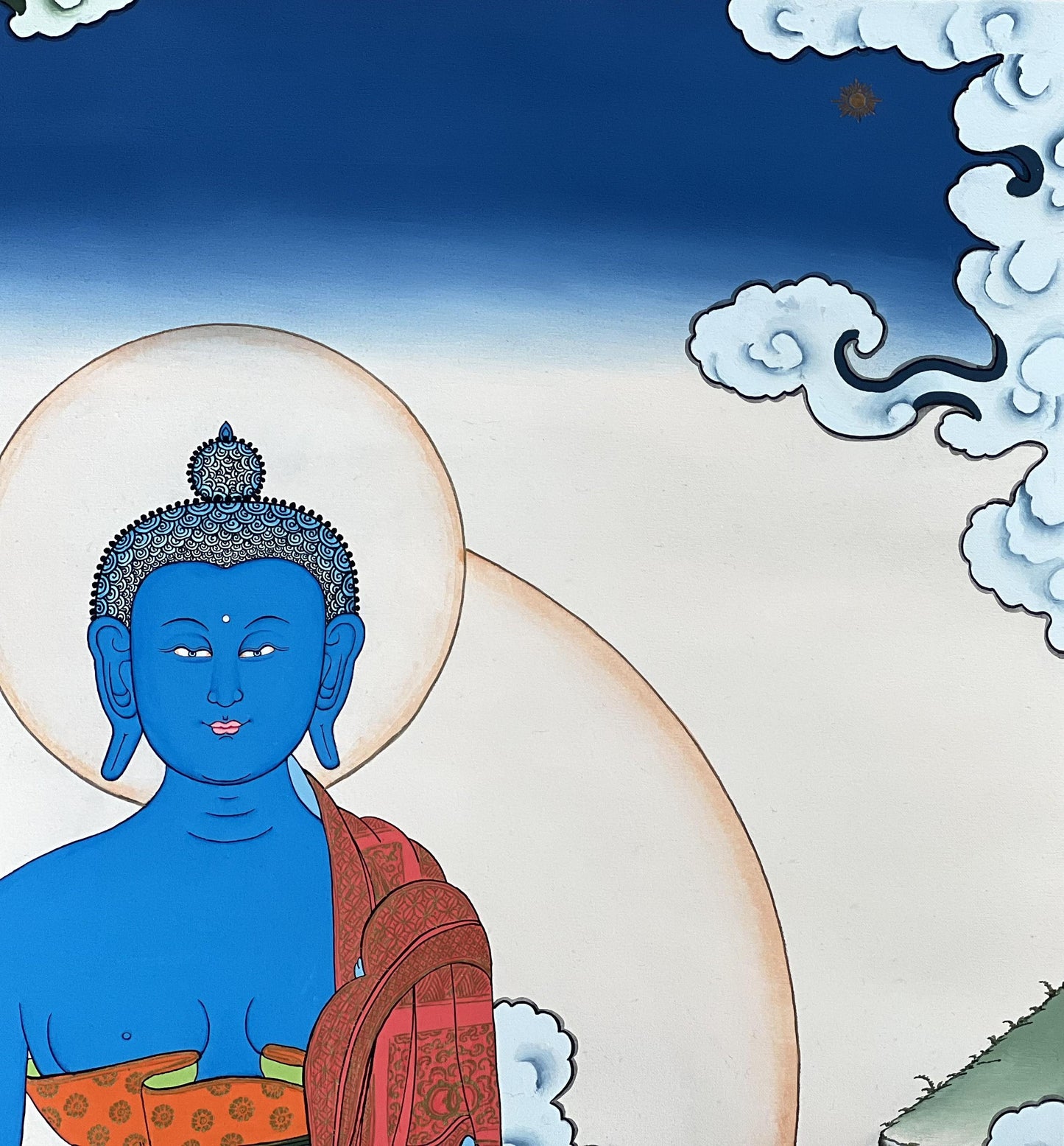 Hand-Painted Medicine Buddha Thangka Painting, Tibetan Healing Art